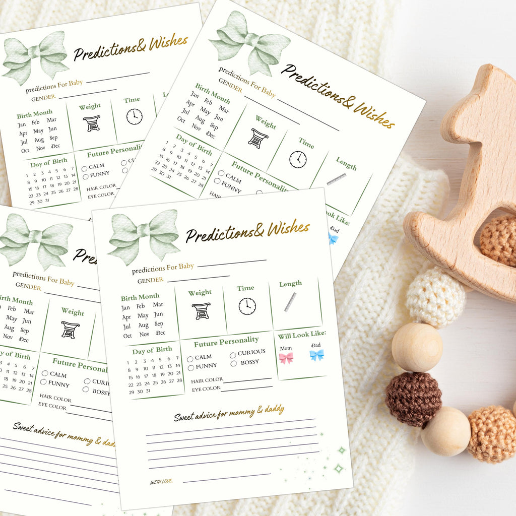 Baby Shower Predictions and Wishes Card Set,  Gender Neutral Green Advice Cards For Parents