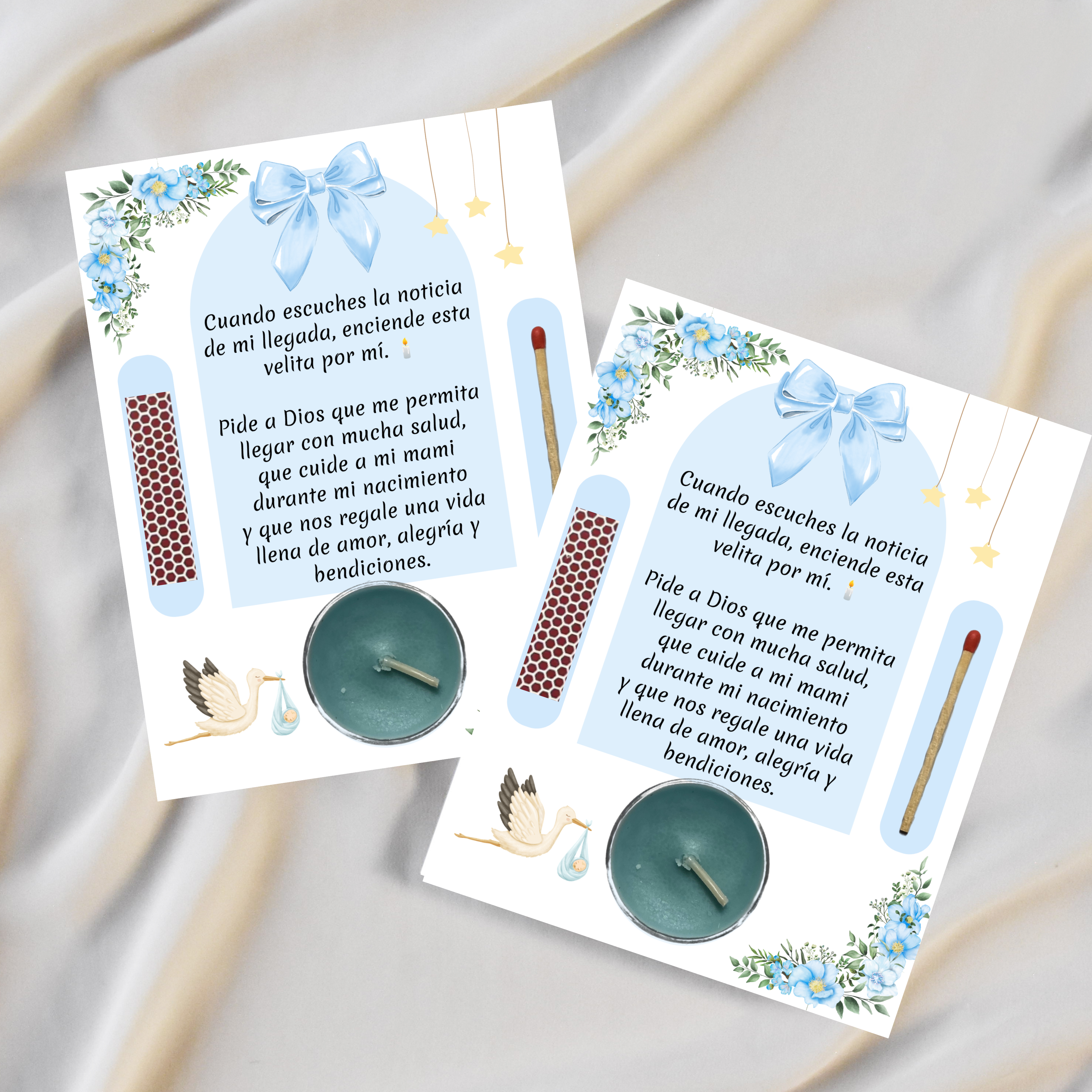 Blue Baby Shower Prayer Candle Favor | Spanish Baby Boy Party Favor
