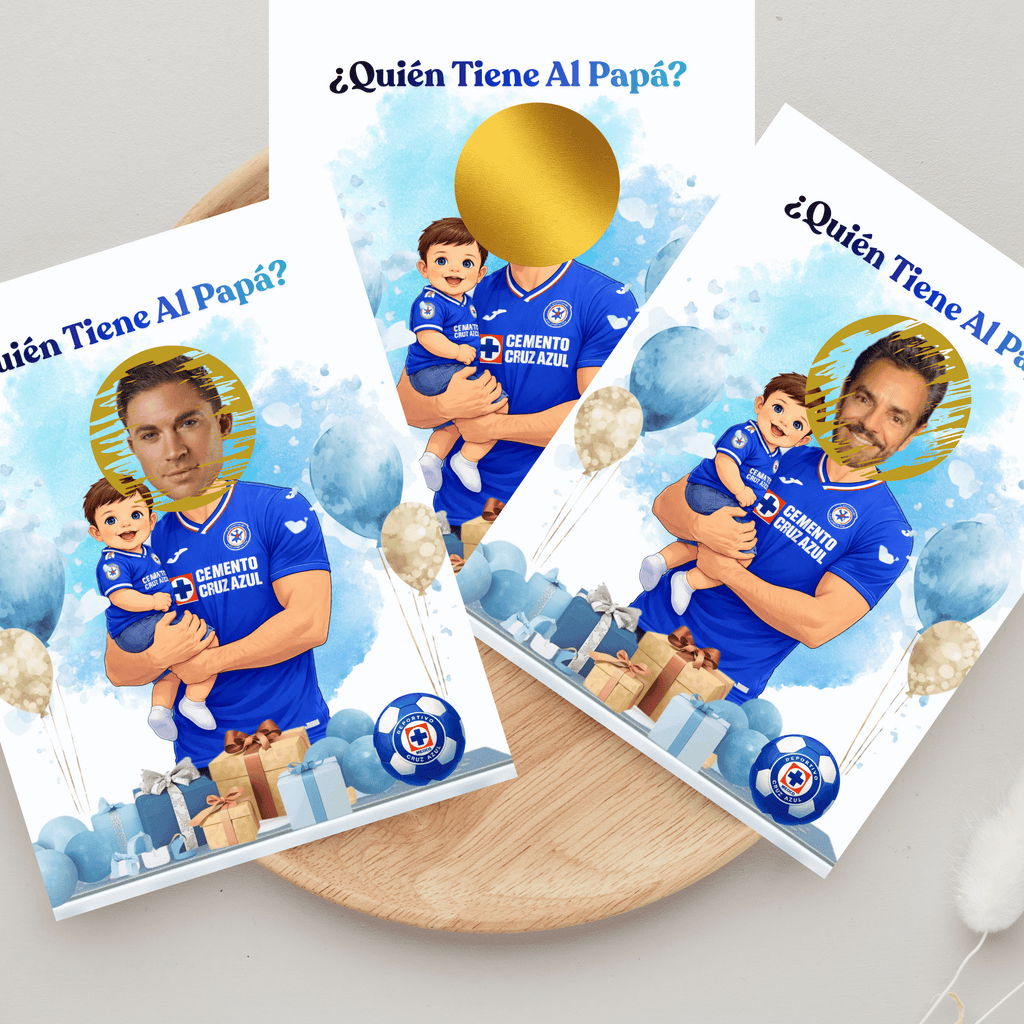 Quien Tiene Al Papá Baby Shower Game, Cruz Azul soccer Jersey Baby Boy Shower Scratch off Cards, Spanish Baby Shower Game