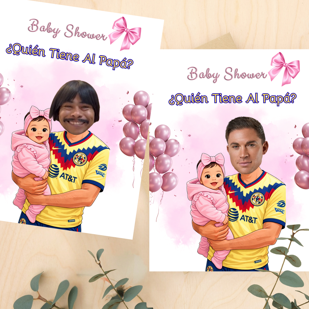 Quien Tiene Al Papá Baby Shower Game Featuring El America Soccer Jersey, Pink Who Has The Dad Scratch off Cards For Baby Girl Shower