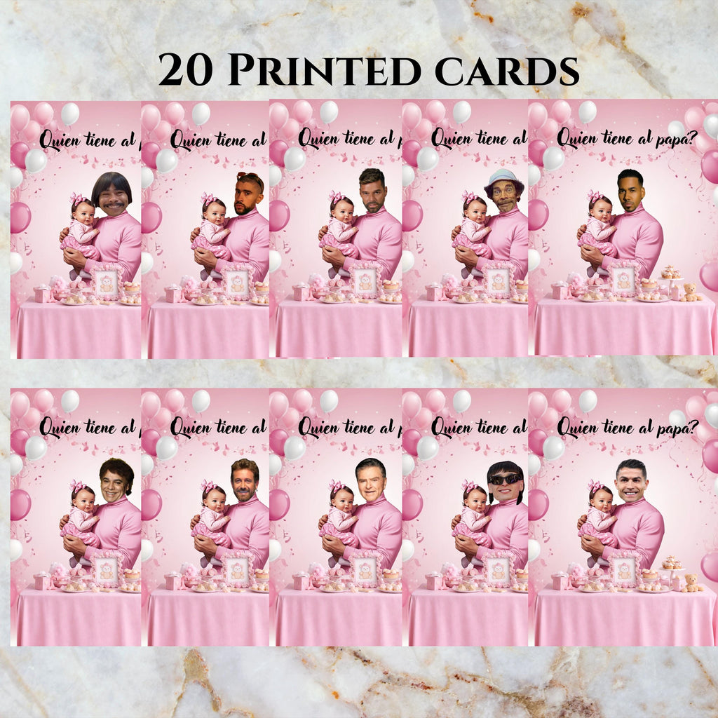 Spanish Baby Shower Game, Pink "¿Quién Tiene al Papá?" Scratch Off Cards