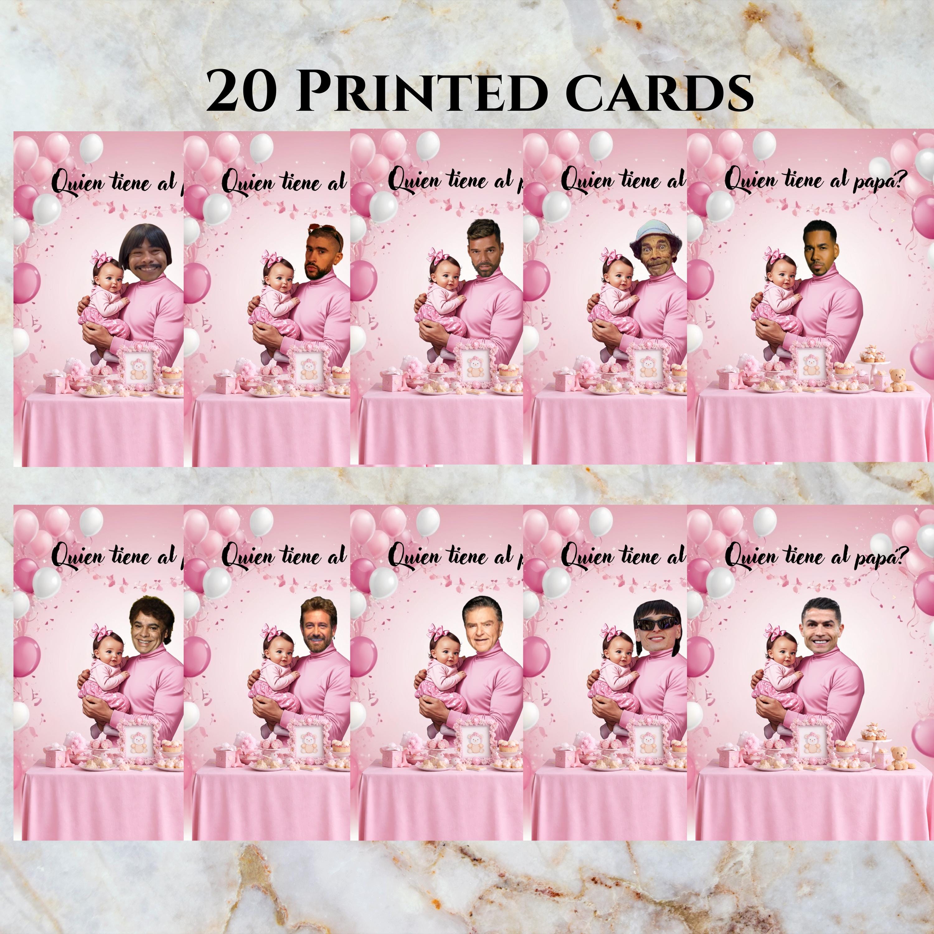 Spanish Baby Shower Game, Pink "¿Quién Tiene al Papá?" Scratch Off Cards
