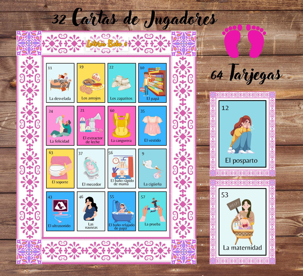 Loteria Baby Shower Game: Mexican Talavera Theme, Pink Cielito Lindo (PDF Downloadable Files)