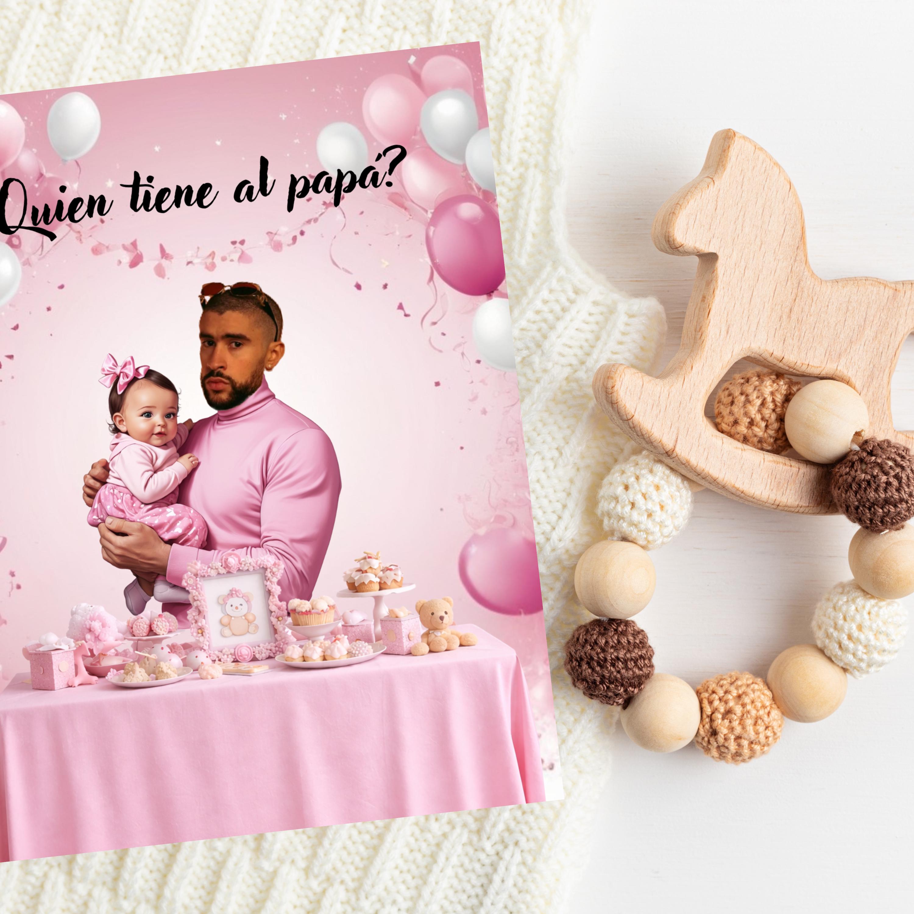 Spanish Baby Shower Game, Pink "¿Quién Tiene al Papá?" Scratch Off Cards