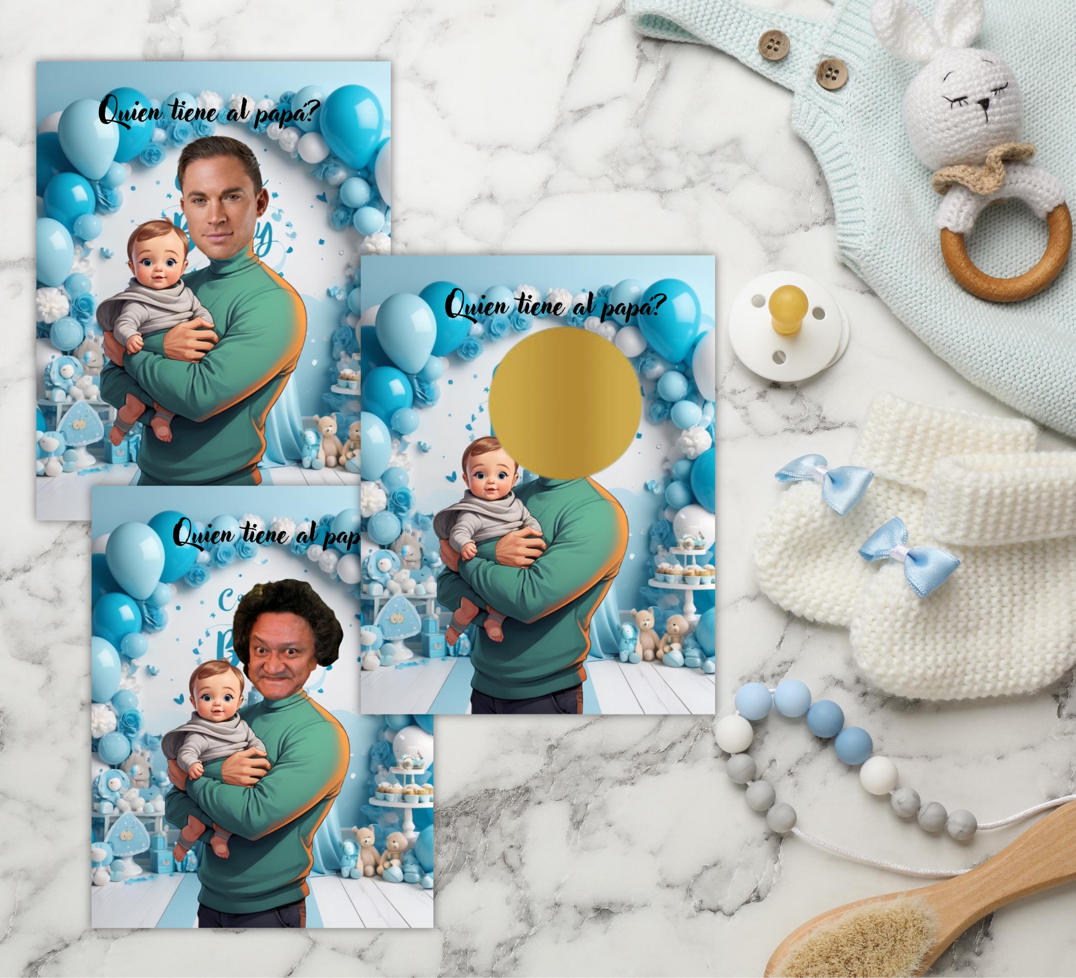 Quien Tiene Al Papa Baby Shower Game, Spanish Scratch-off Blue Cards, Find the Dad