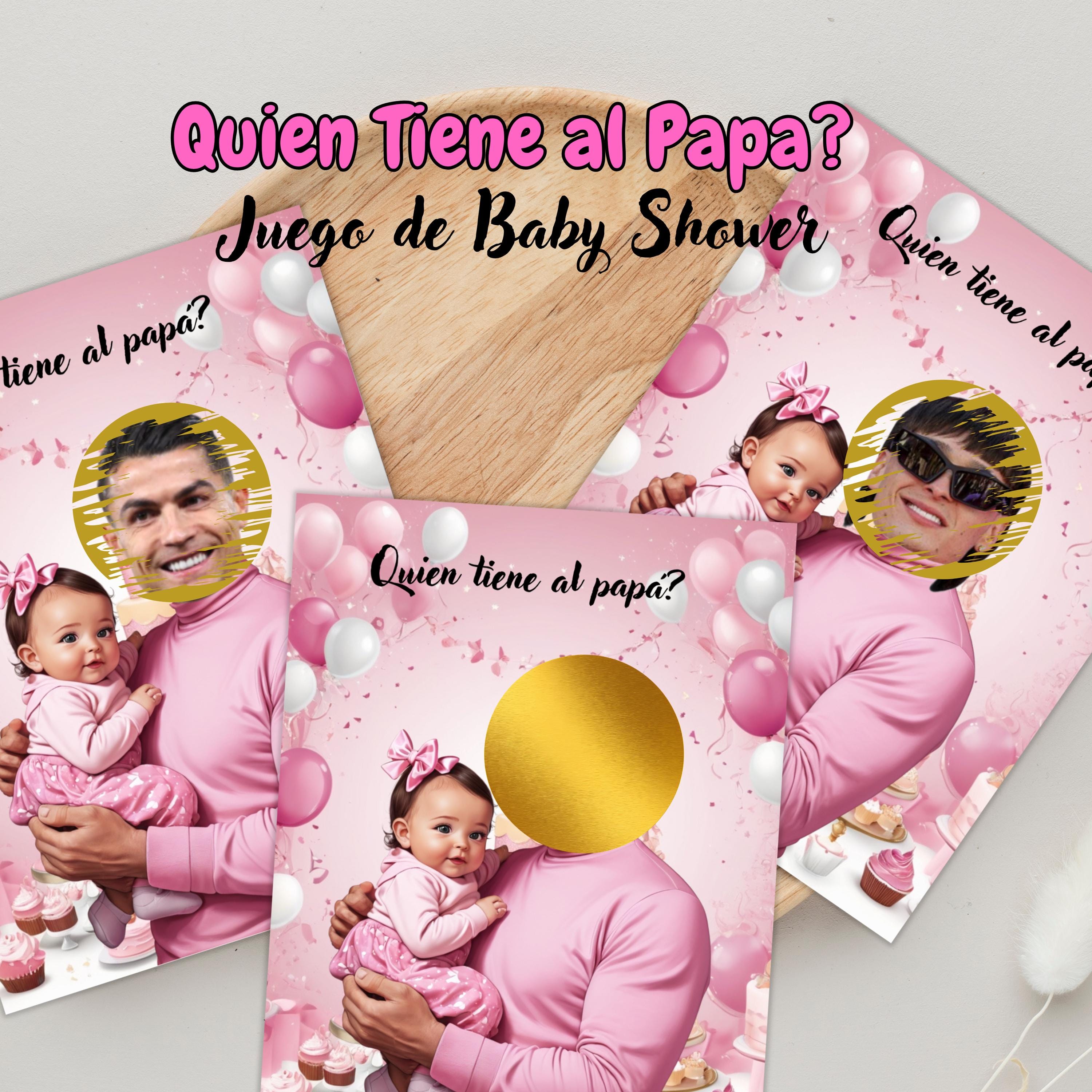 Quien Tiene Al Papa Baby Shower Game, Spanish Pink Scratch-off Cards With Stickers
