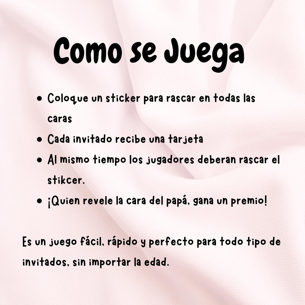 Quien Tiene Al Papa Baby Shower Game, Spanish Pink Scratch-off Cards With Stickers