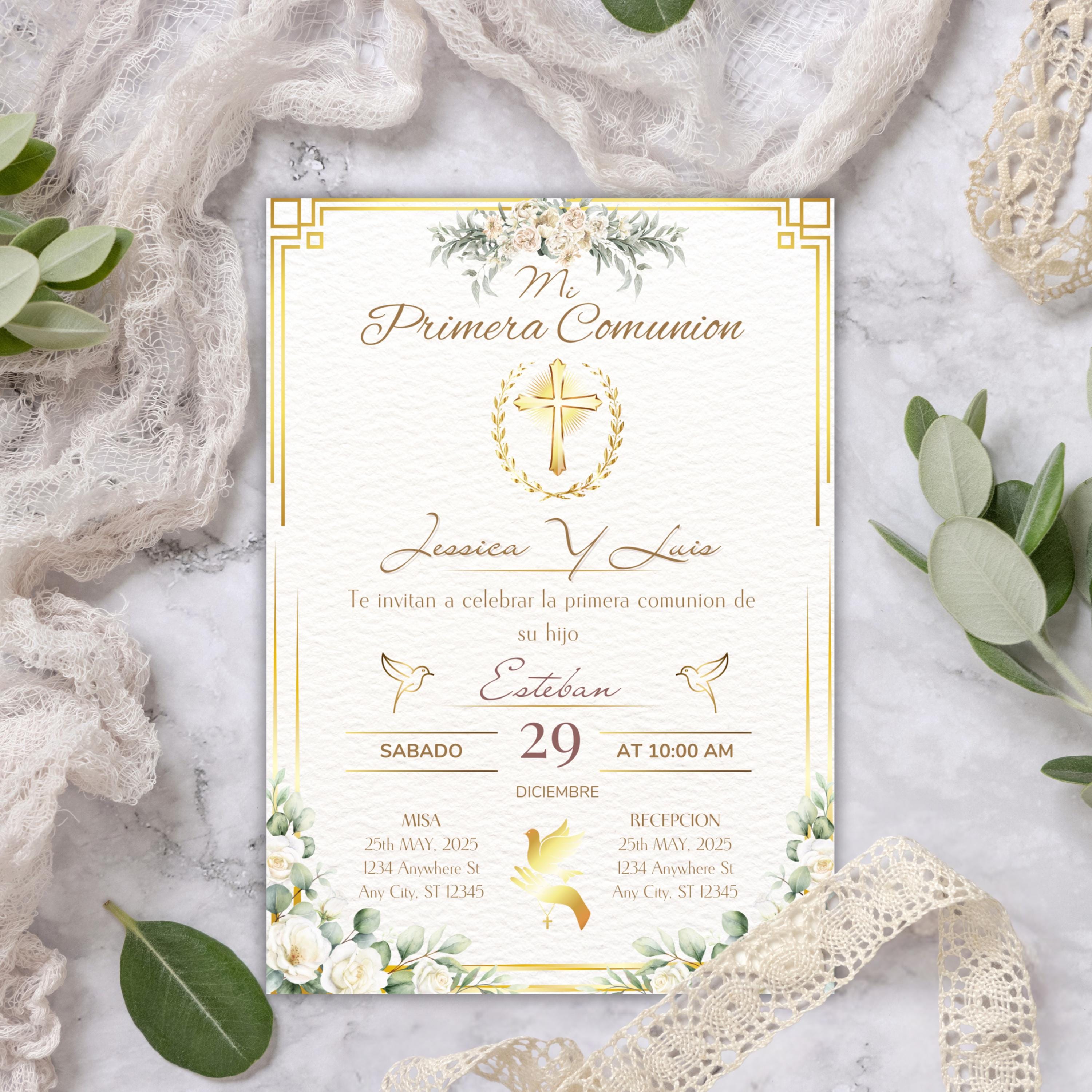 Invitación de Primera Comunión, Elegant First Communion Invitation, Invitacion Elegante Religiosa, Digital Download
