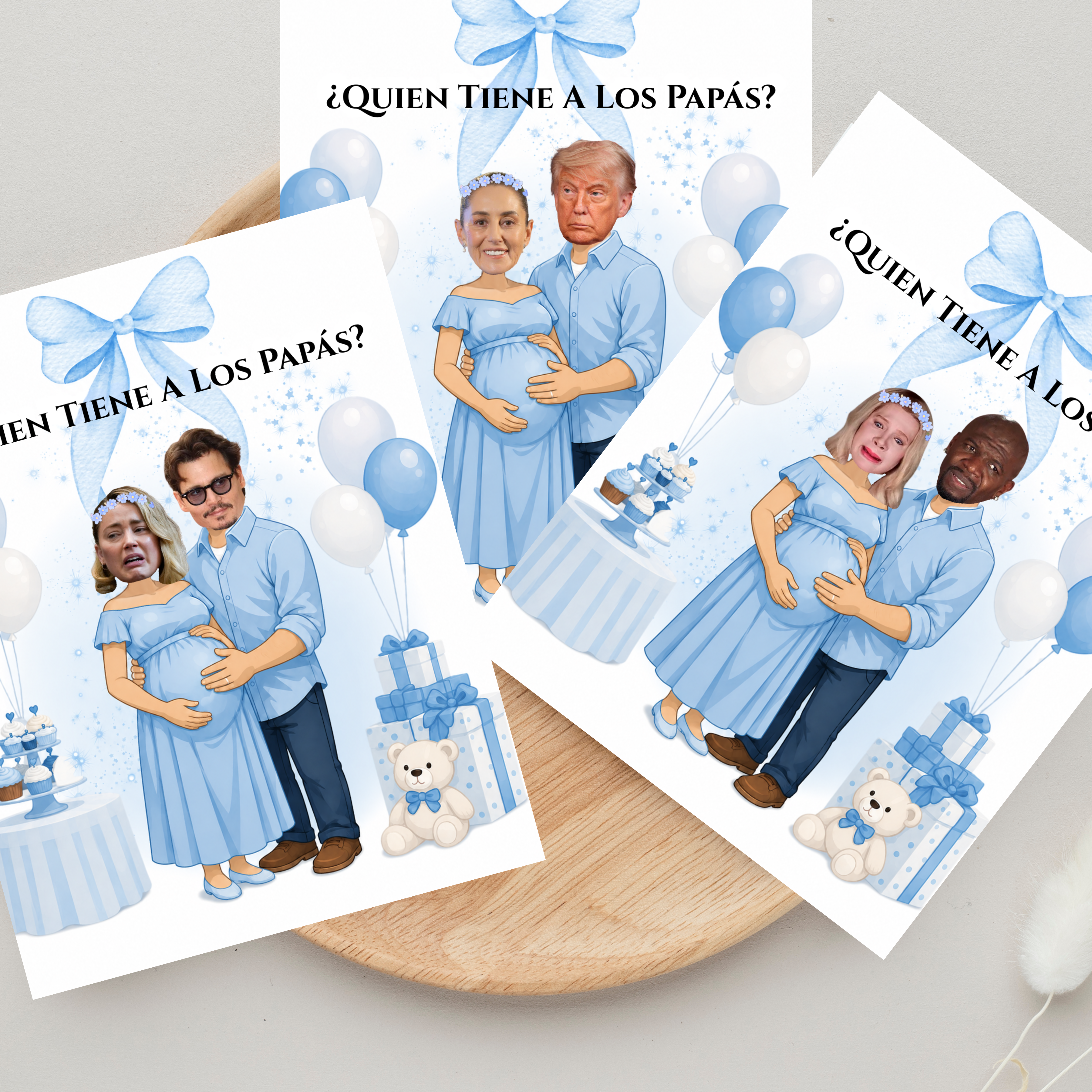 Quien Tiene A Los Papás? Spanish Baby Shower Game, Blue Scratch Cards For Baby Boy Game, Find The Parents Game