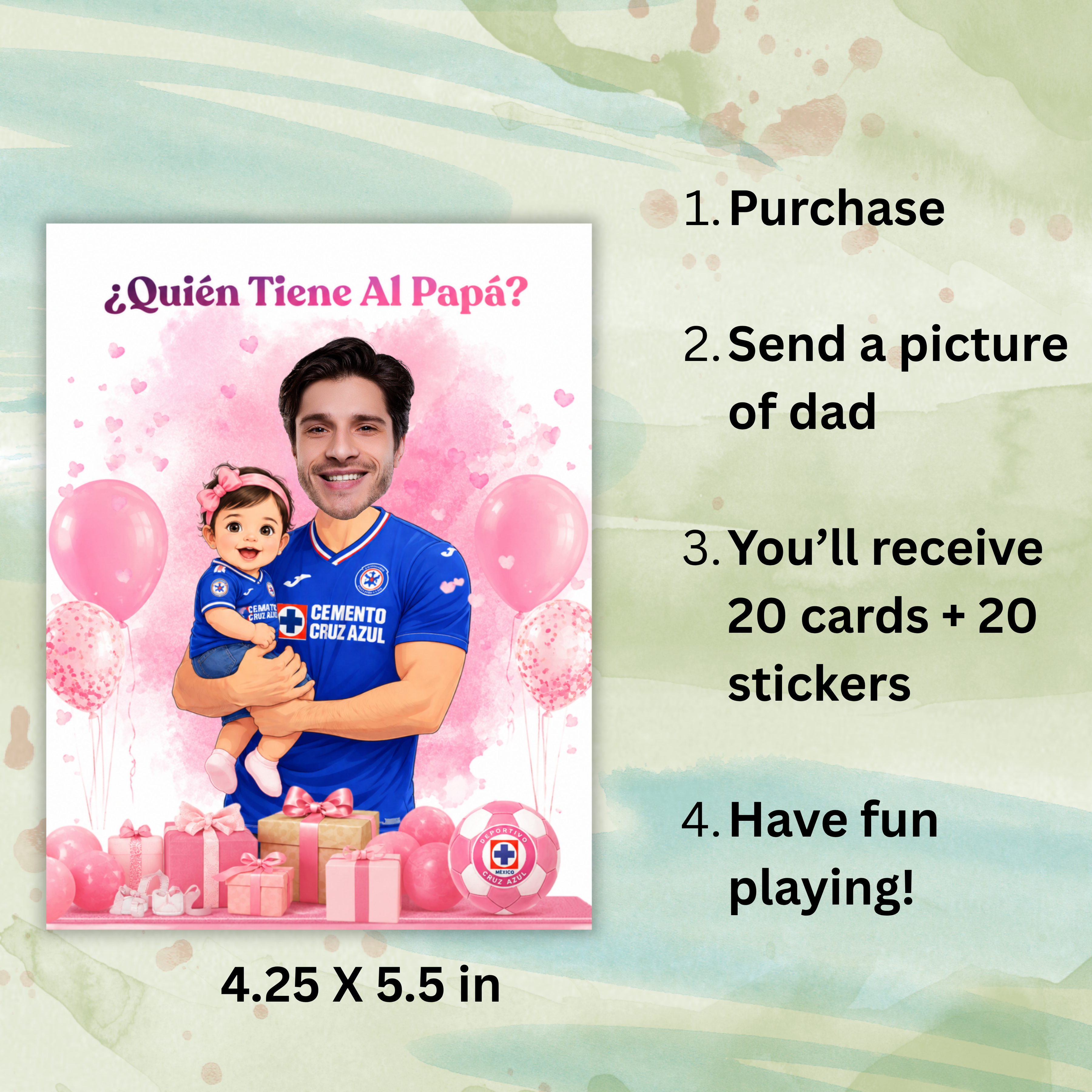 Baby Shower Quien Tiene Al Papá Featuring El Cruz Azul Soccer Jersey, Spanish Who Has The Dad Scratch off Game
