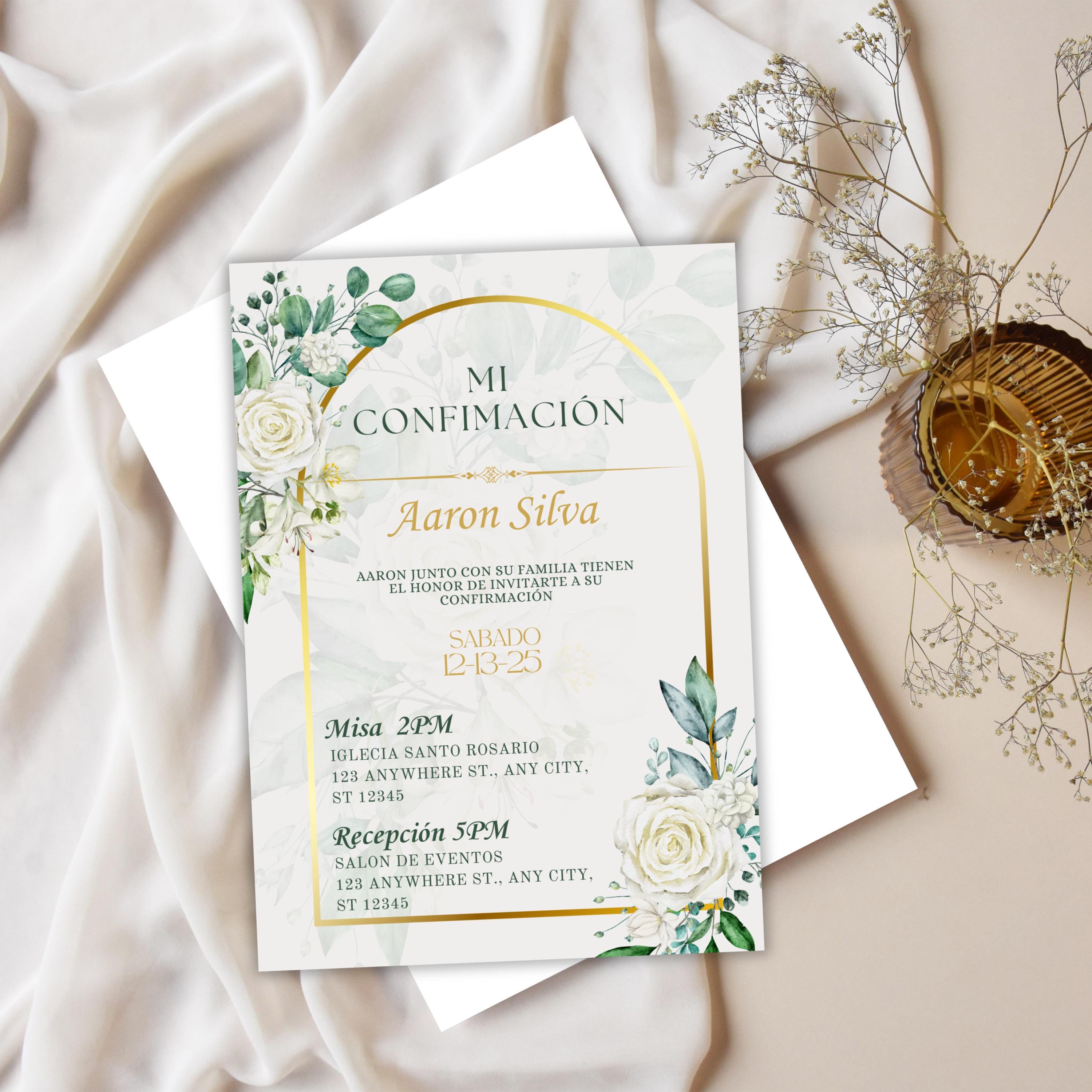Boho Floral Confirmation Invitation, Editable Spanish Catholic Digital Invite For Baptism, Wedding, Communion