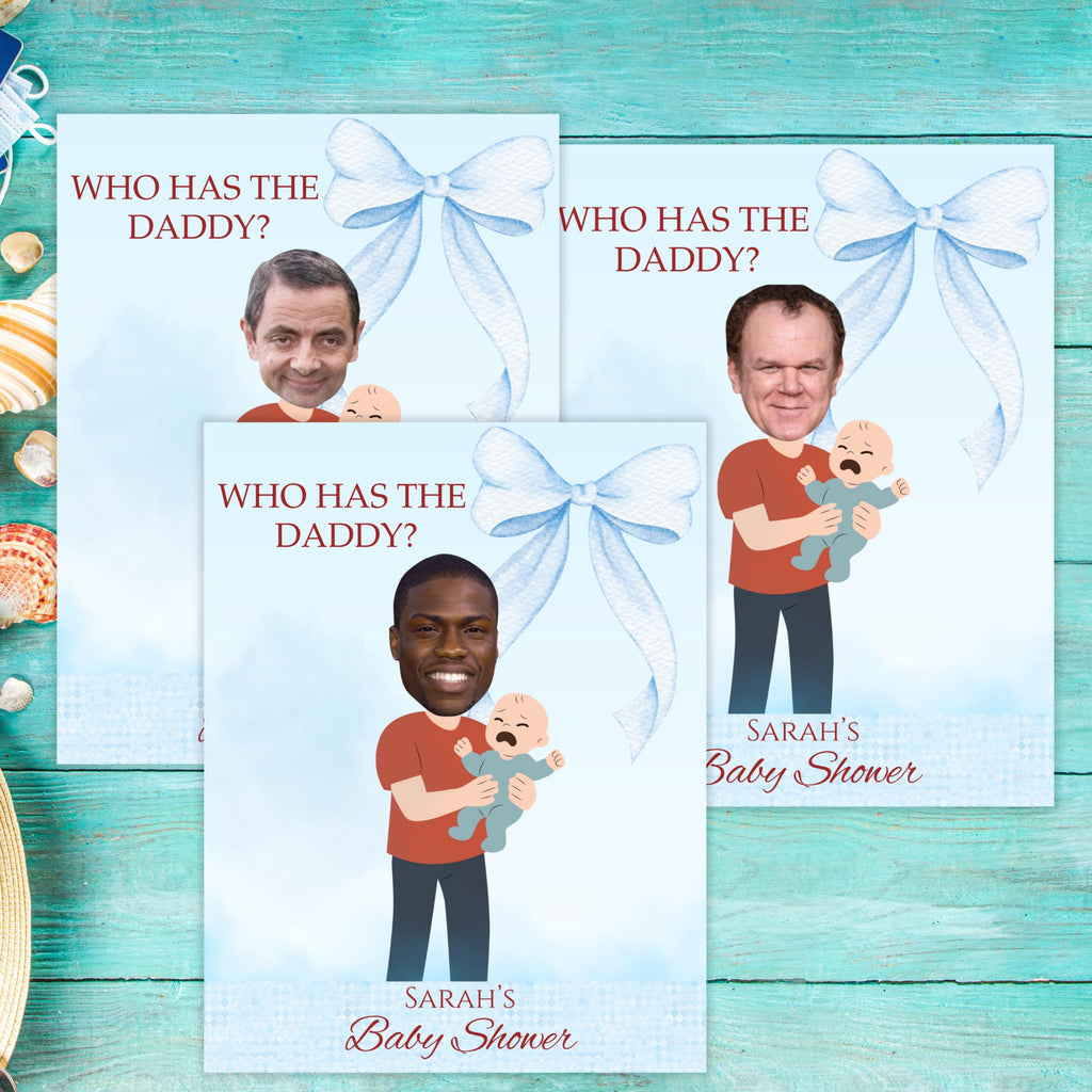 Baby Shower Game, Who Has the Dad Scratch-off Blue Cards, Editable Find Daddy Game