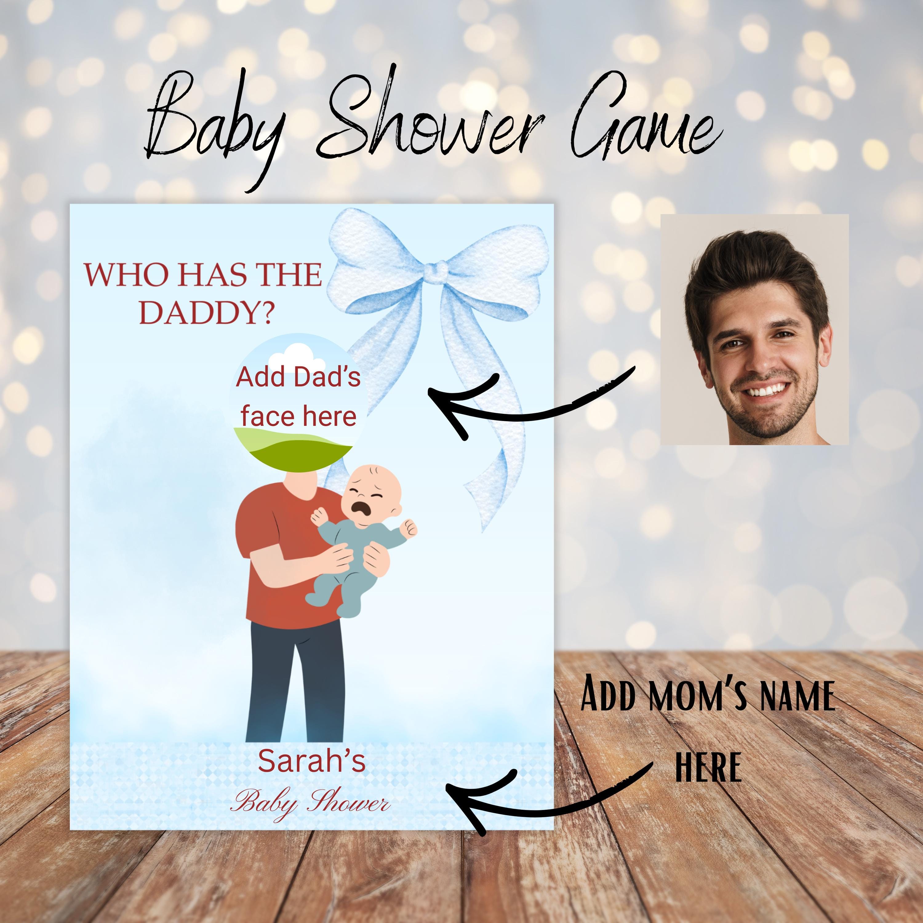 Baby Shower Game, Who Has the Dad Scratch-off Blue Cards, Editable Find Daddy Game
