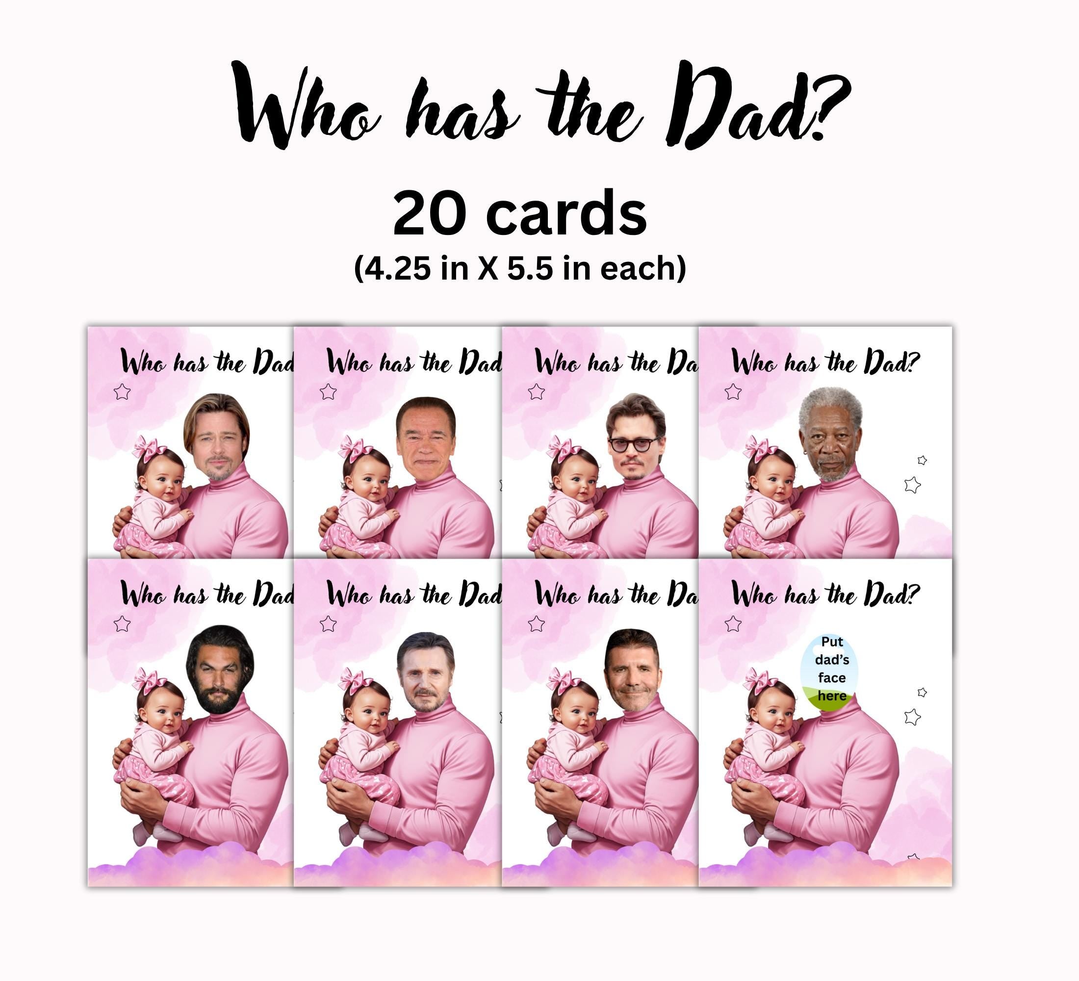 Baby Shower Game: Who Has the Dad? - Girl Edition (Printable PDF Cards)
