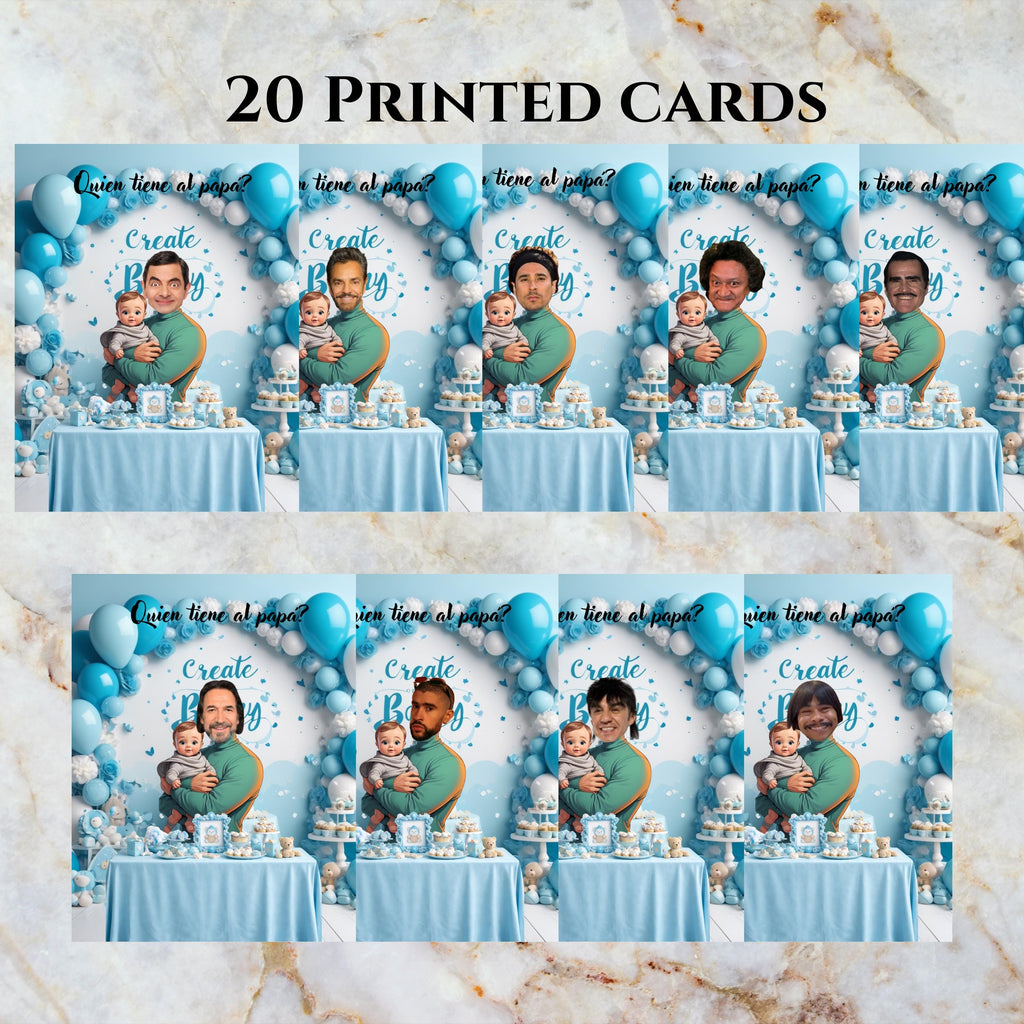 Baby Shower Game, Who Has Dad Spanish Cards, Blue Celebration Cards