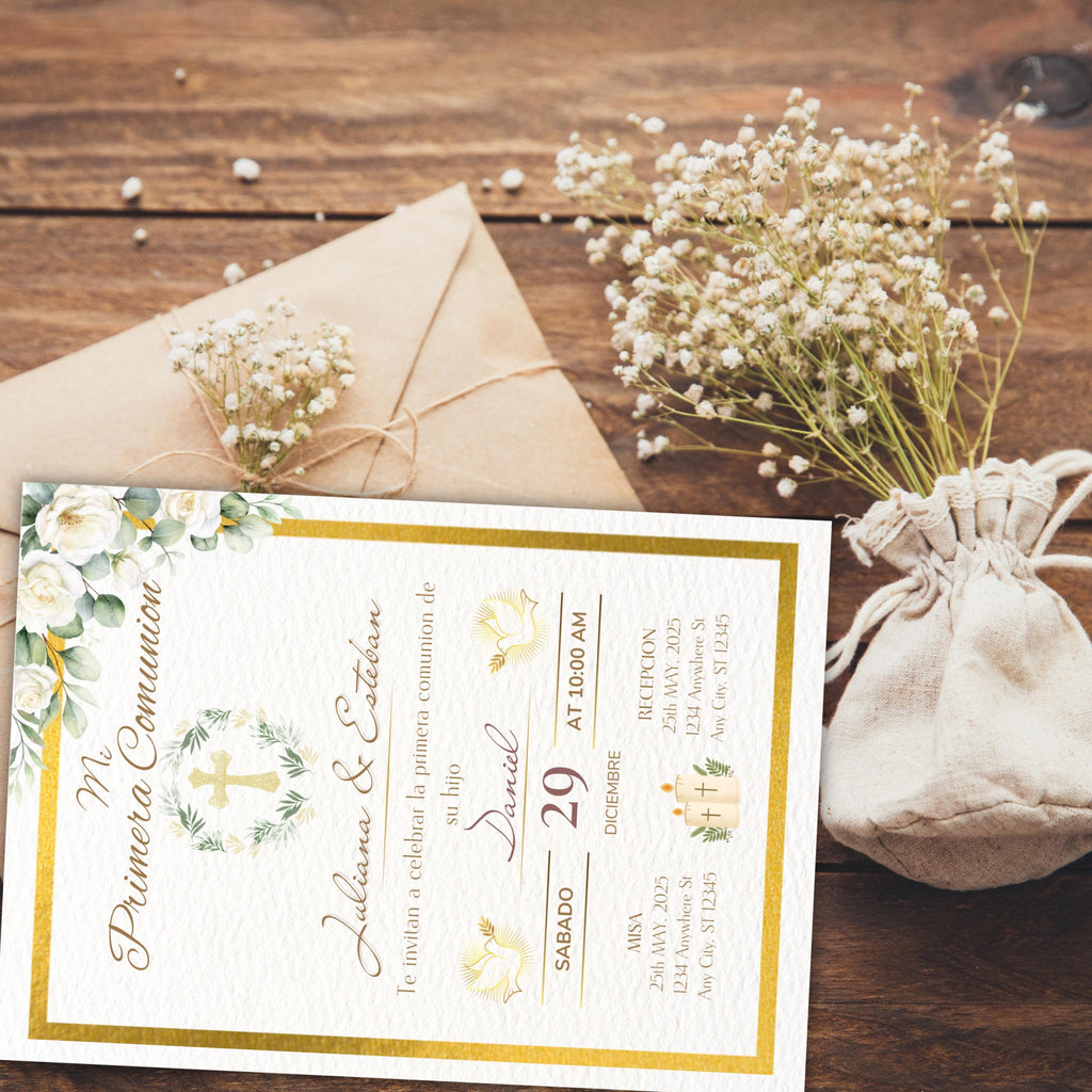 Invitación de Primera Comunión Editable, Spanish First Communion Invitation, Printable Religious Invite