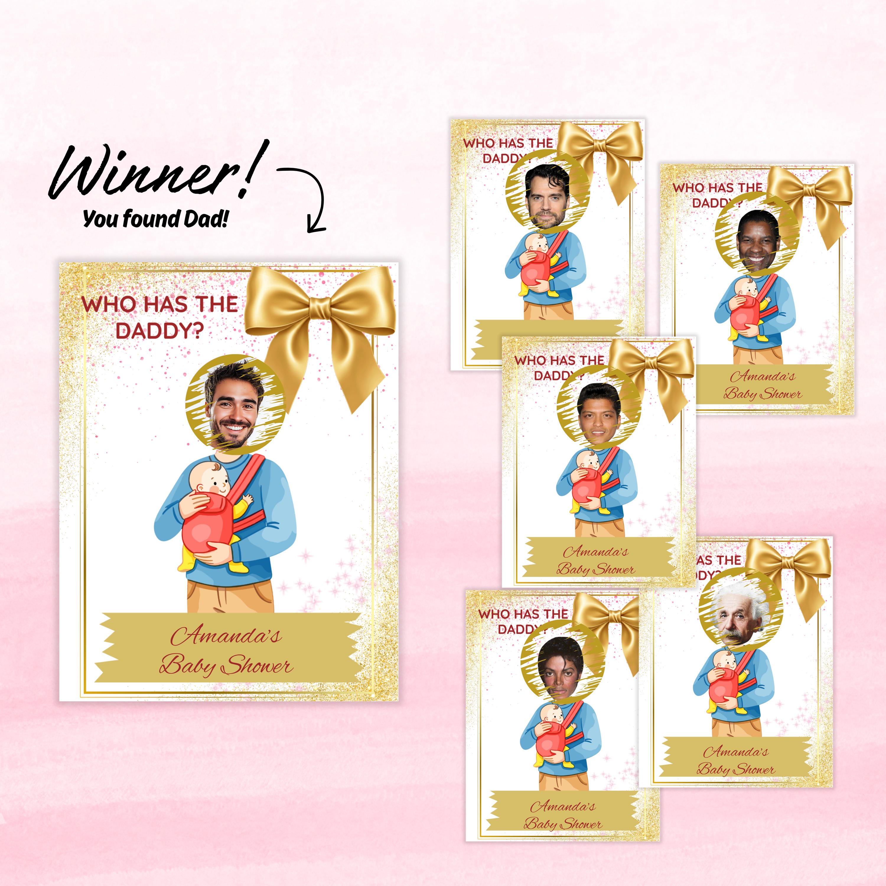 Baby Shower Game Who Has The Daddy,  Gold Scratch-off Celebrity Find Daddy Cards, Digital Download