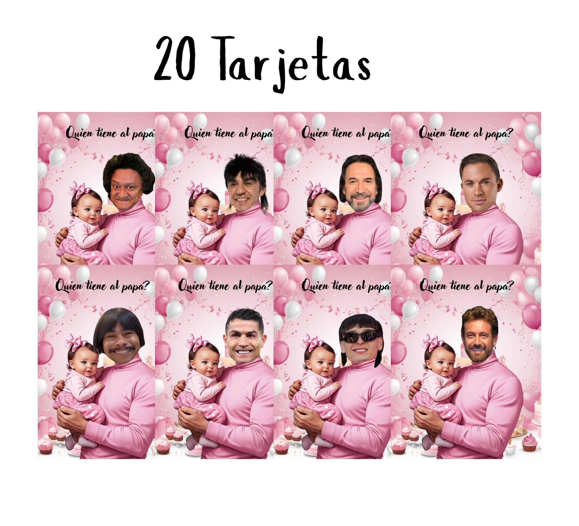 Quien Tiene Al Papa Baby Shower Game, Spanish Pink Scratch-off Cards With Stickers