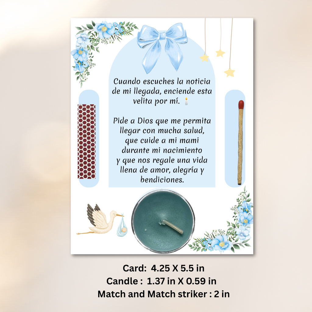Blue Baby Shower Prayer Candle Favor | Spanish Baby Boy Party Favor
