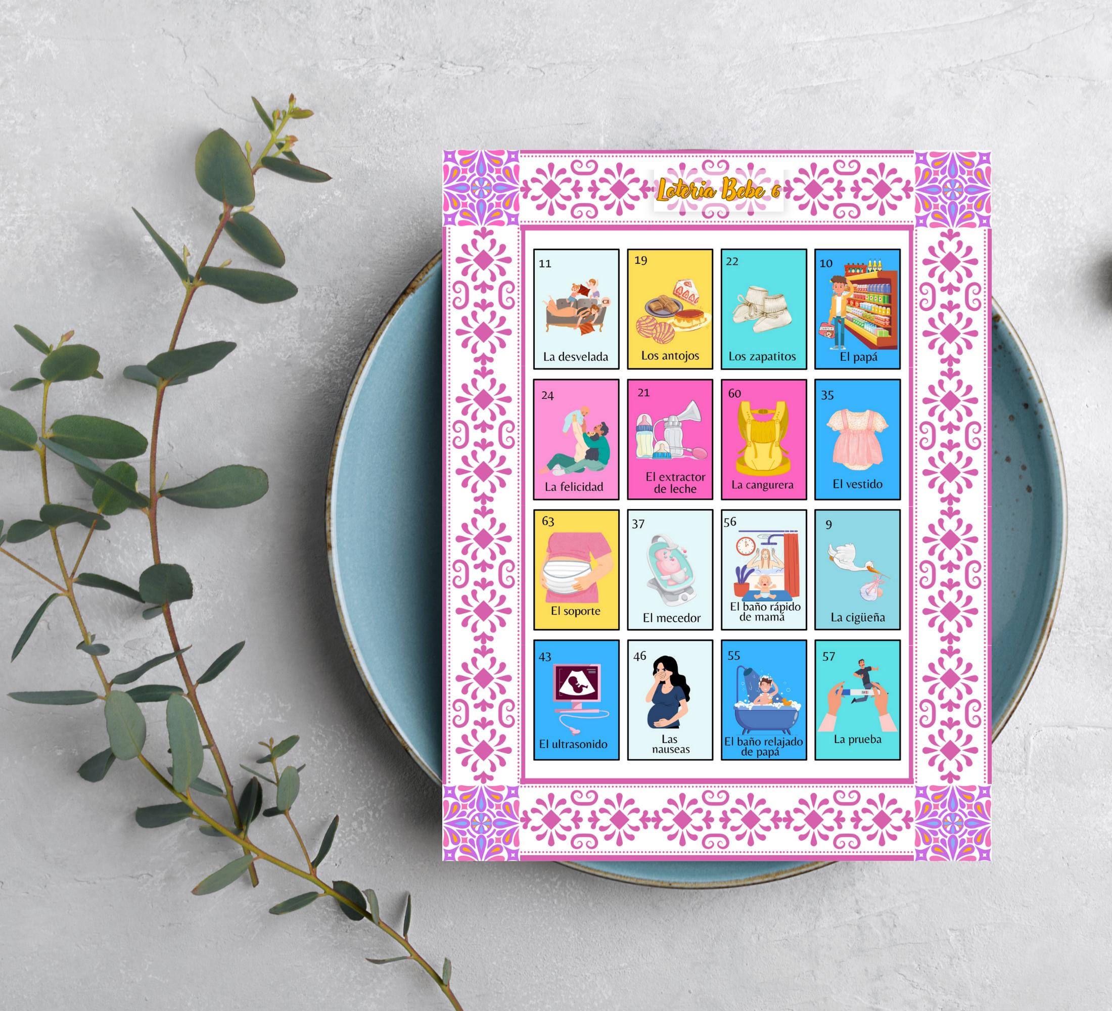 Loteria Baby Shower Game: Mexican Talavera Theme, Pink Cielito Lindo (PDF Downloadable Files)