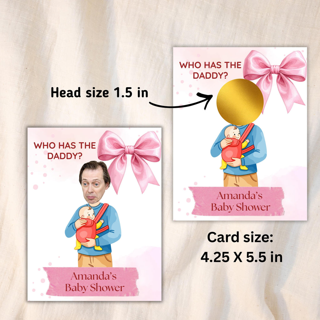 Who Has The Daddy Baby Shower Game, Pink Bow Scratch-off- Card Coquette Theme,  Digital Download