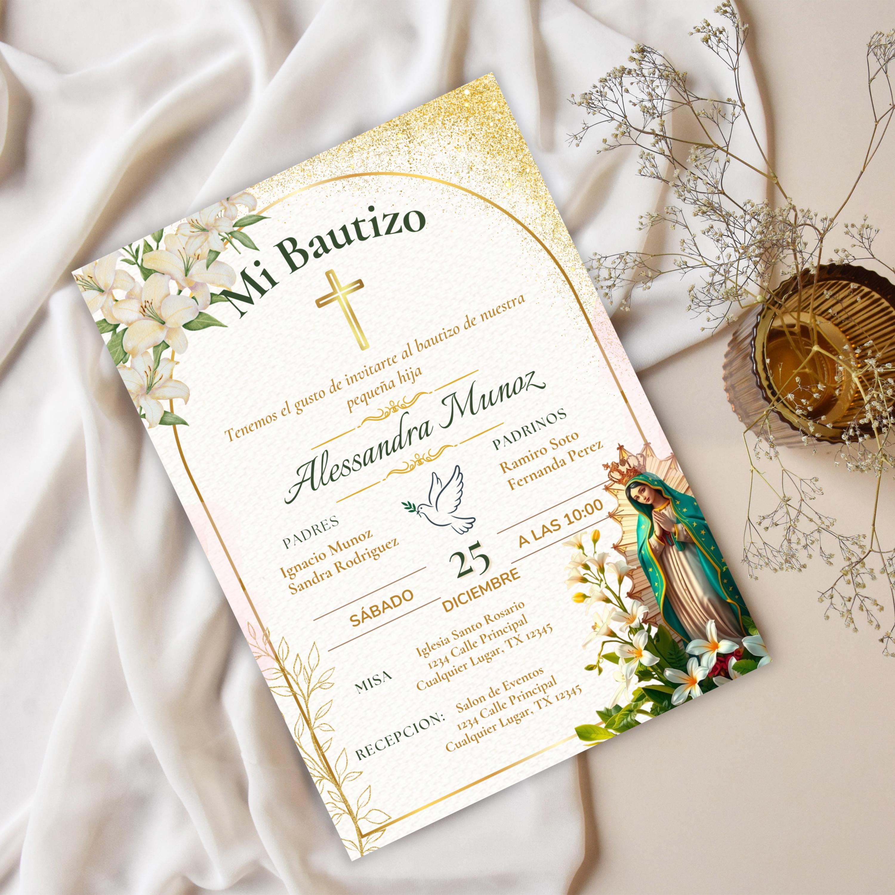 Baptism Editable Virgen de Guadalupe Invitation, Spanish/English Religious Invite,  Personalized Christening Invitation