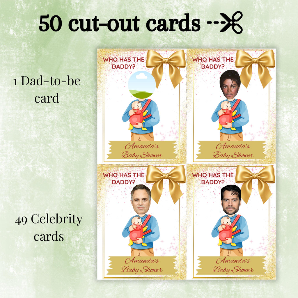 Editable Who Has The Daddy Baby Shower Game, Gold Scratch-off Celebrity Find Daddy Cards