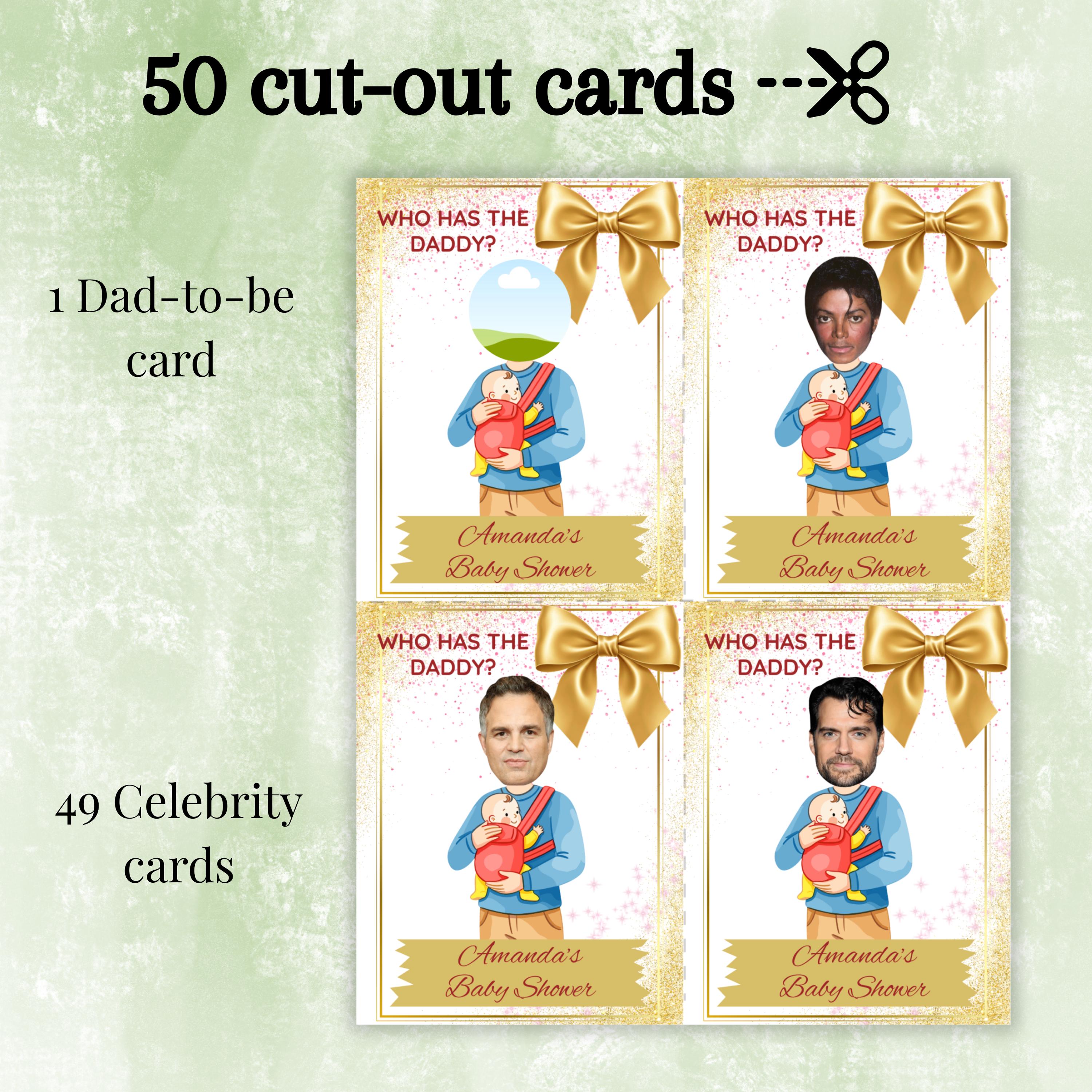 Editable Who Has The Daddy Baby Shower Game, Gold Scratch-off Celebrity Find Daddy Cards