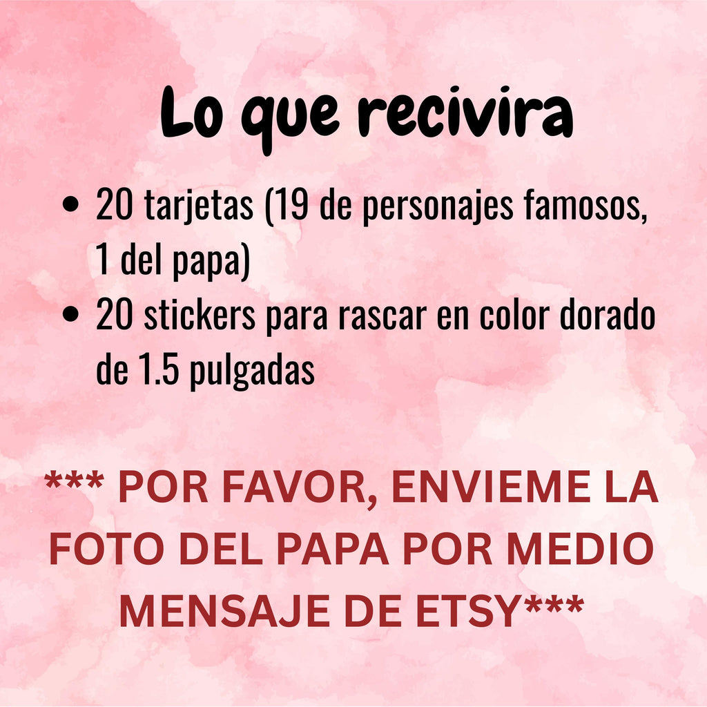 Quien Tiene Al Papa Baby Shower Game, Spanish Pink Scratch-off Cards With Stickers