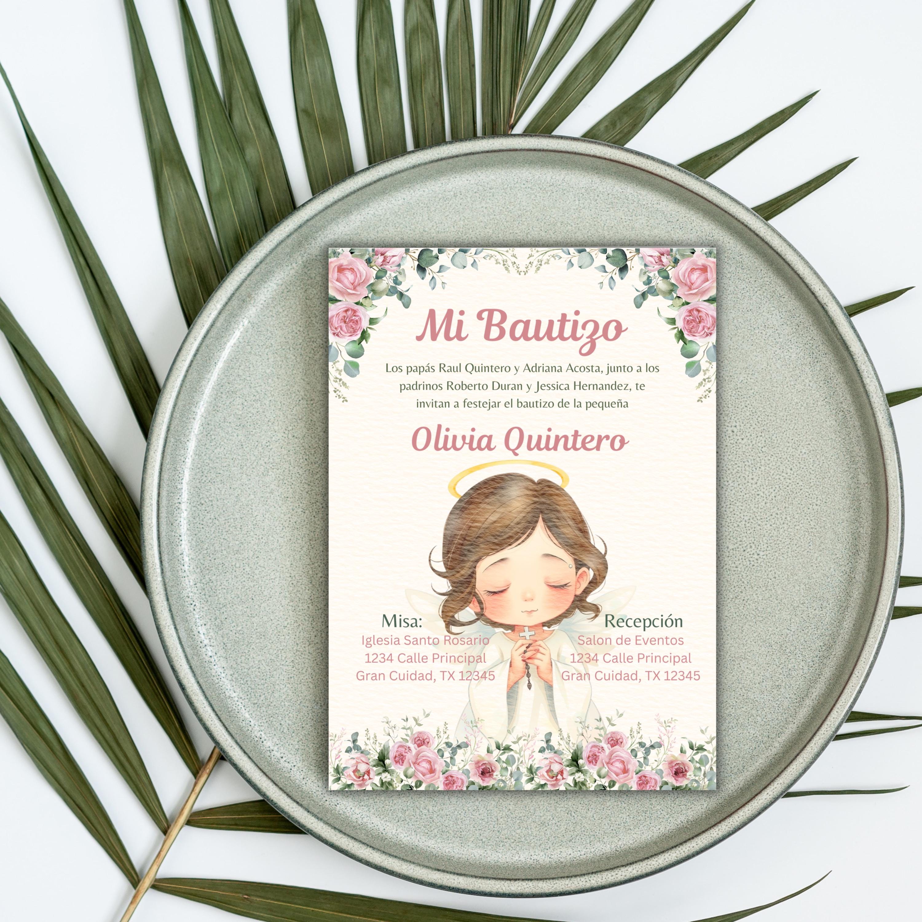 Editable Baptism Invitation, Pink & Green Floral Printable Christening Invite, Instant Download Template