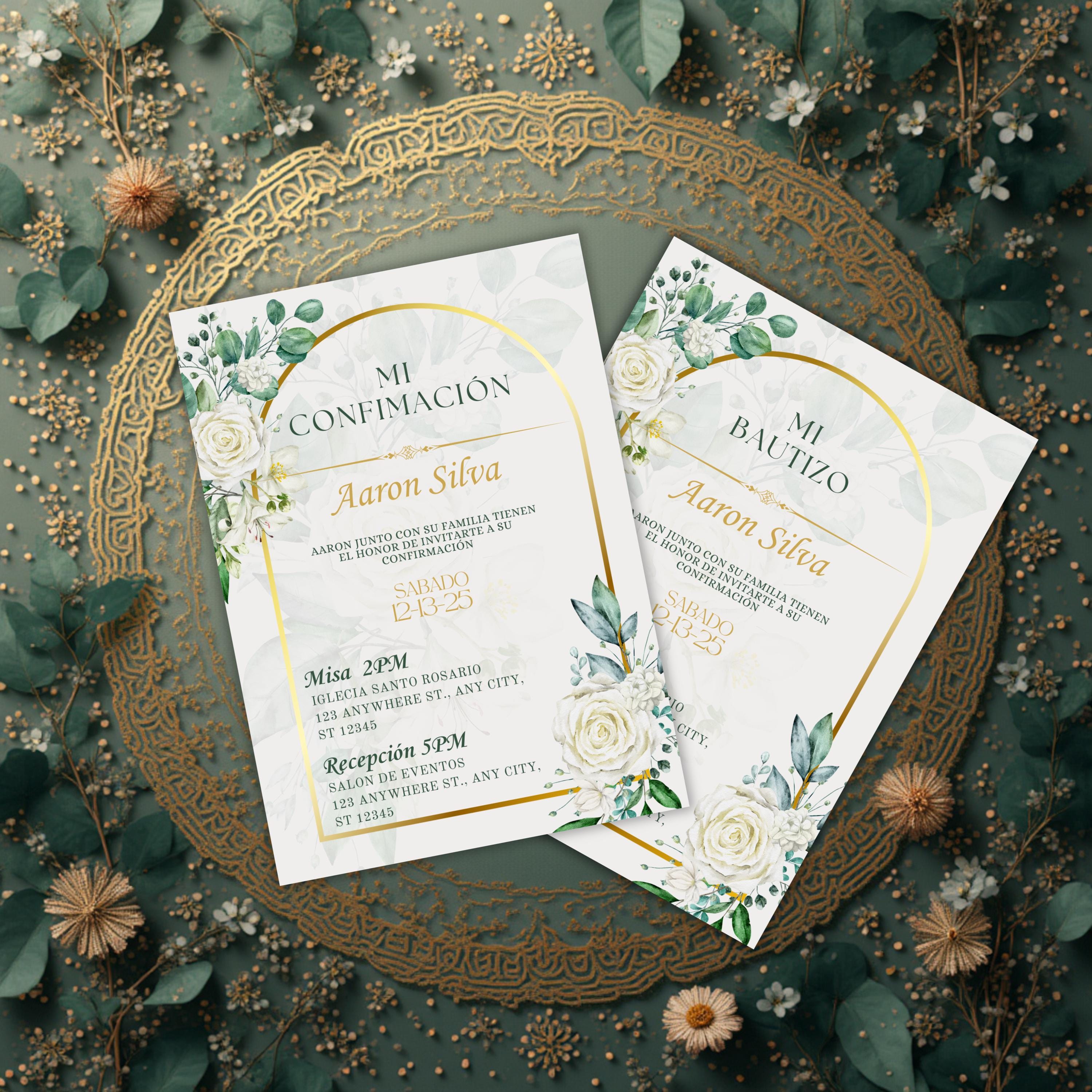 Boho Floral Confirmation Invitation Template, Spanish Editable Digital (5x7)