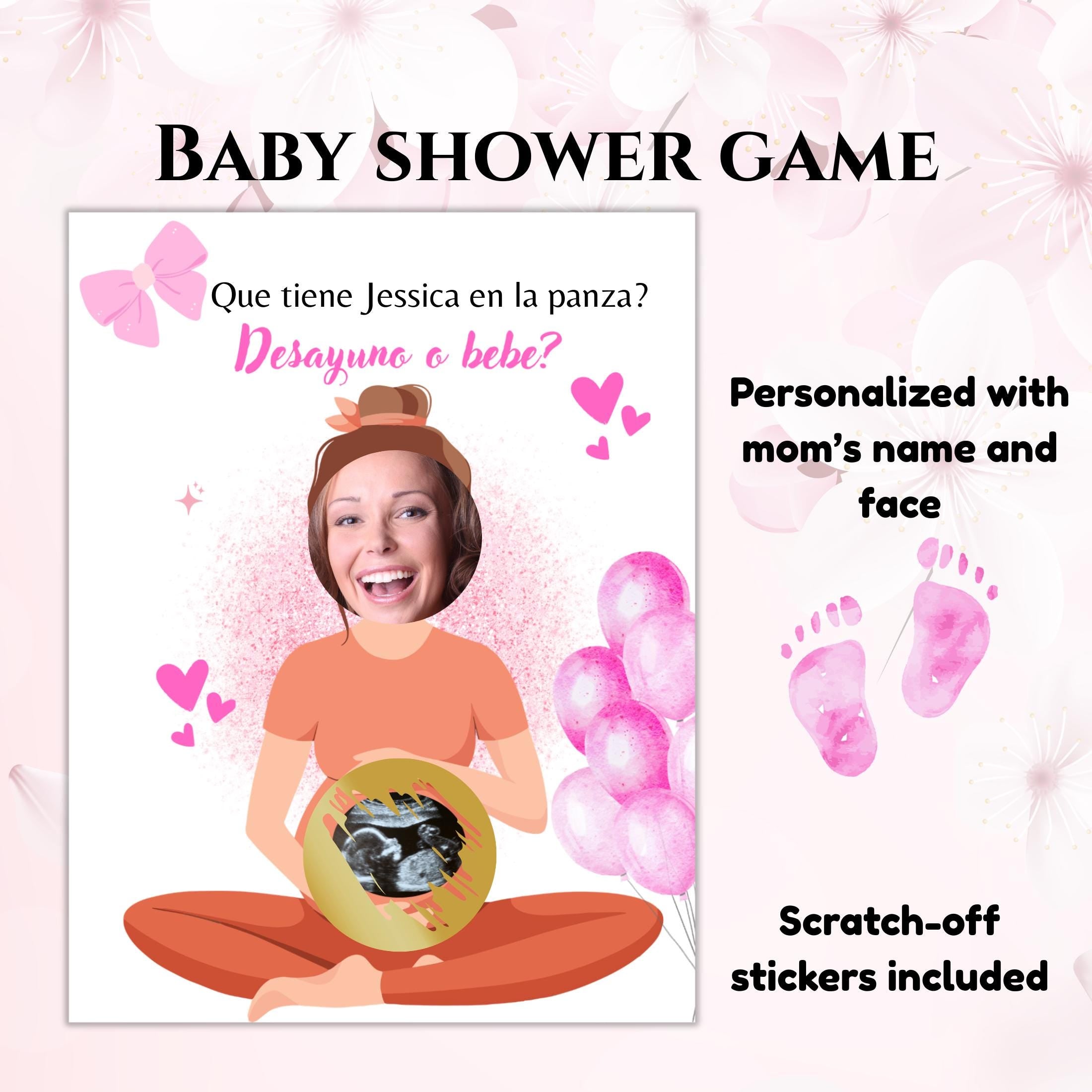 Personalized Spanish Baby Shower Game, Quien Tiene al Bebe Scratch Cards