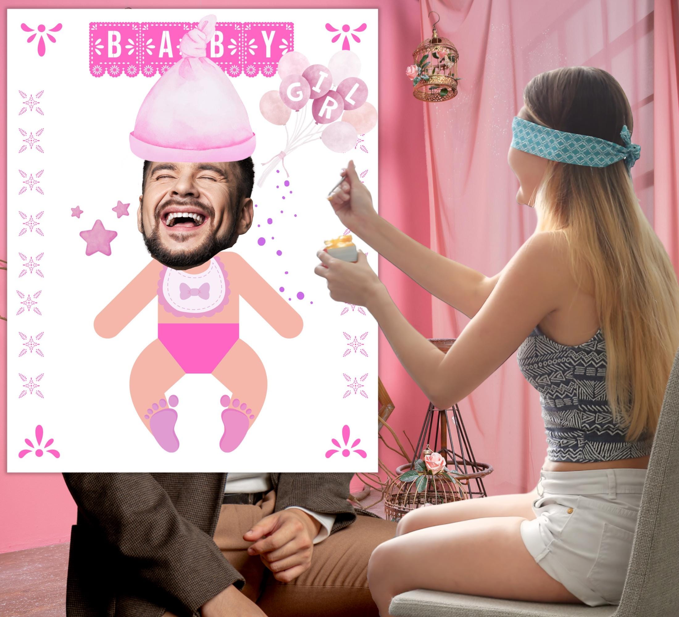 Funny Baby Shower Face Cut Out Game, Feed The Baby Faceless Poster Digital Download