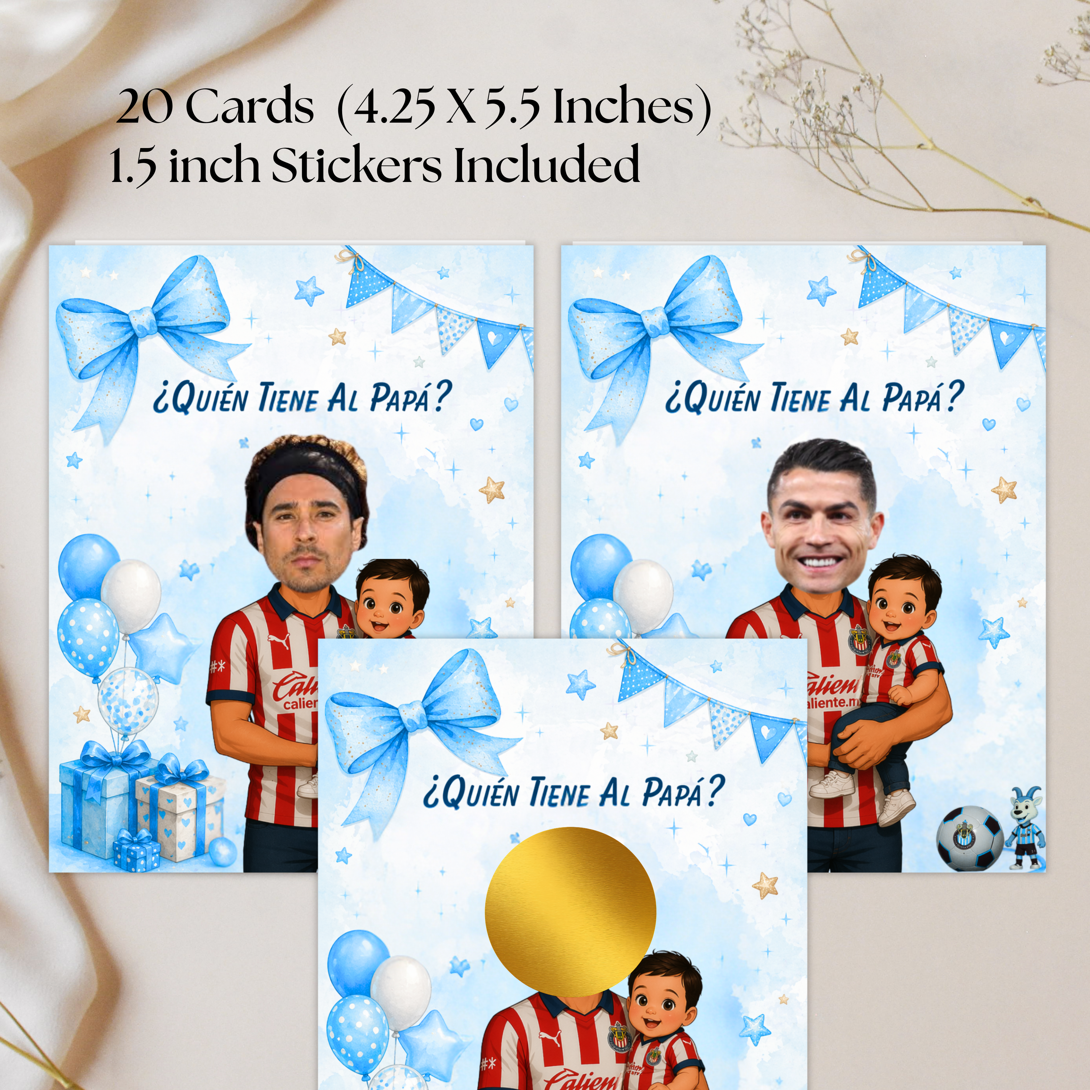 Quien Tiene Al Papa, Baby Shower Game For Boy Featuring Las Chivas Soccer Jersey, Who Has The Dad Blue Scratch Off Cards For Soccer Fanatics