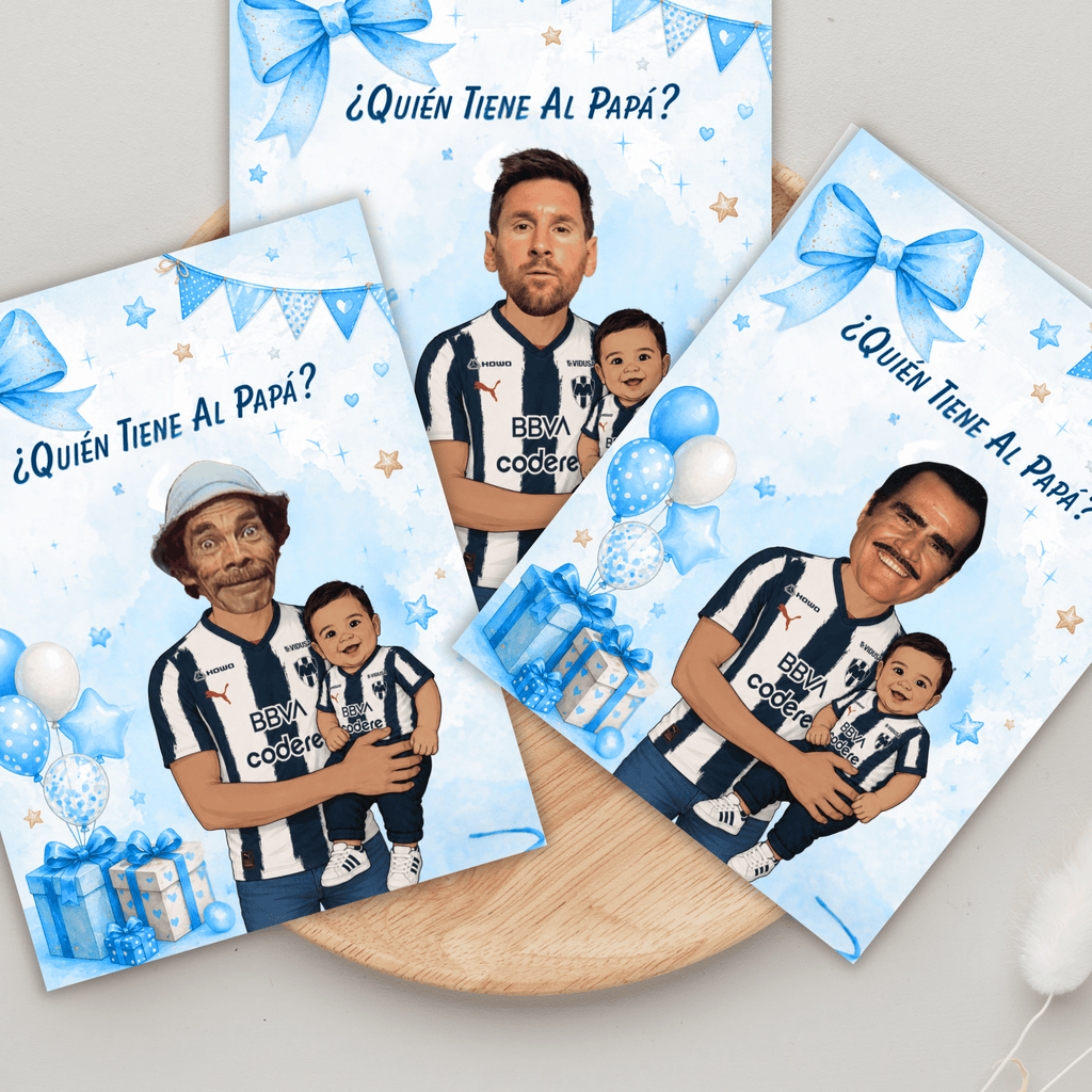 Baby Shower Quien Tiene Al Papá Game, Los Rayados Baby Boy Personalized Cards For Shower Game