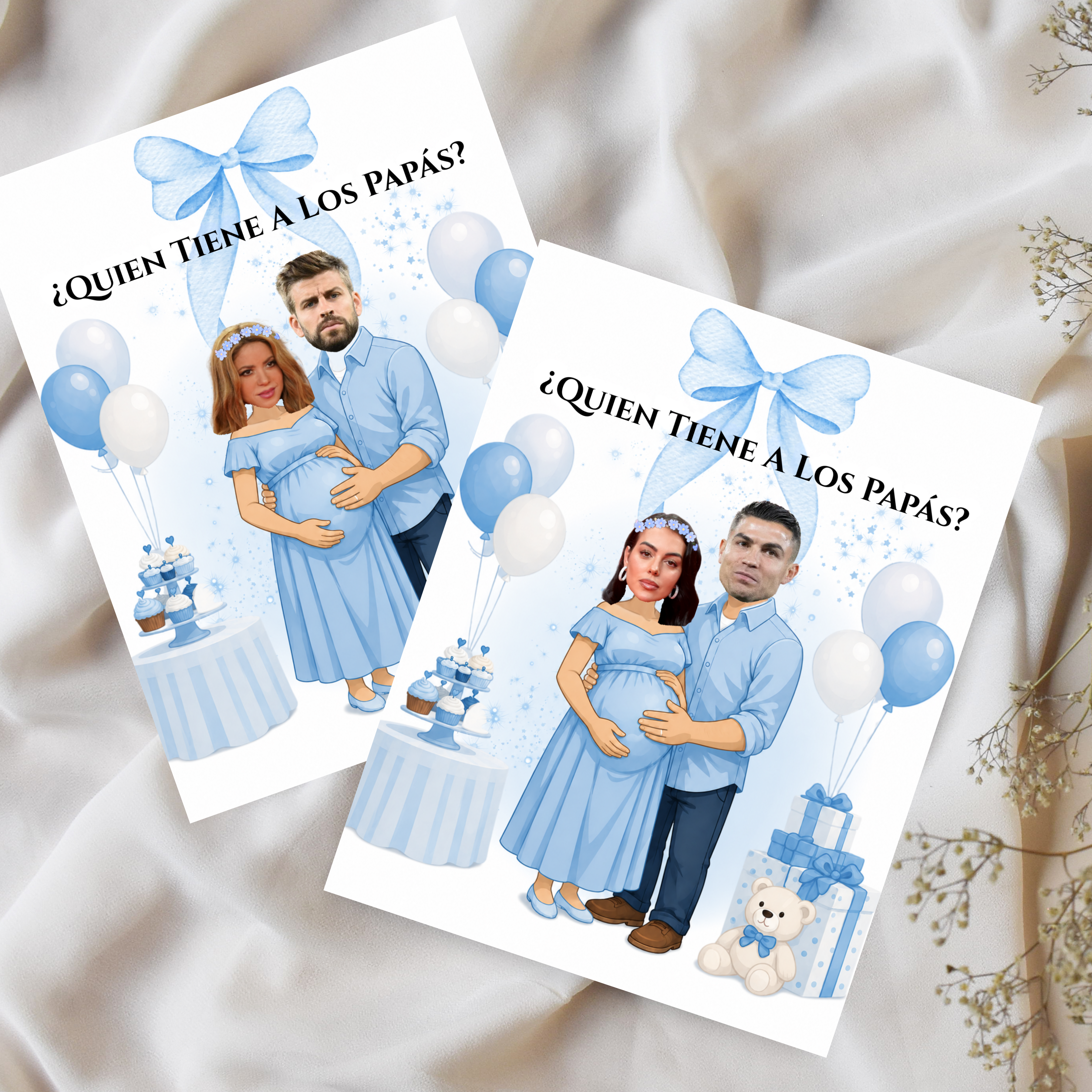 Quien Tiene A Los Papás? Spanish Baby Shower Game, Blue Scratch Cards For Baby Boy Game, Find The Parents Game