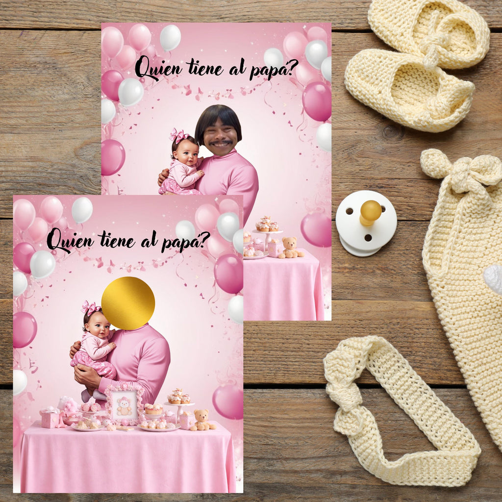 Spanish Baby Shower Game, Pink "¿Quién Tiene al Papá?" Scratch Off Cards