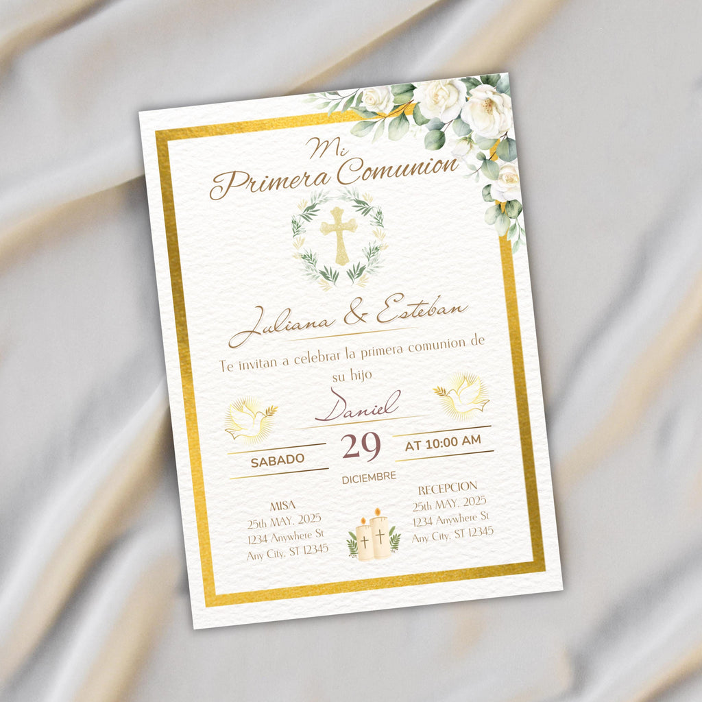 Invitación de Primera Comunión Editable, Spanish First Communion Invitation, Printable Religious Invite