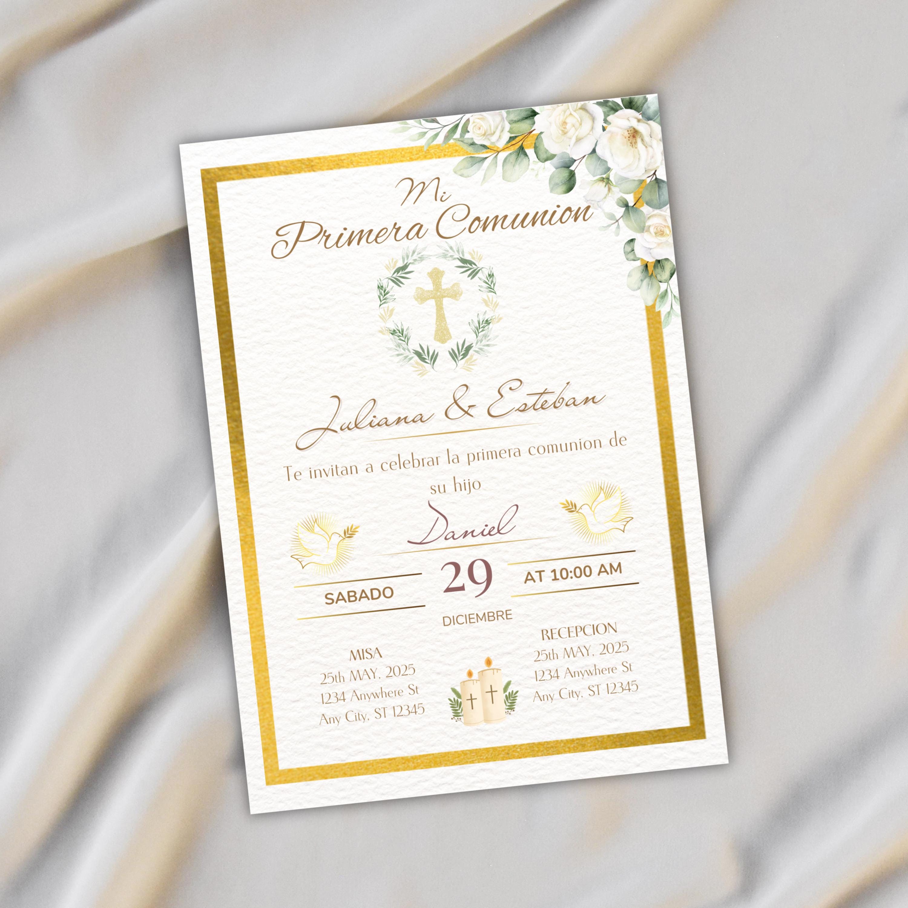 Invitación de Primera Comunión Editable, Spanish First Communion Invitation, Printable Religious Invite
