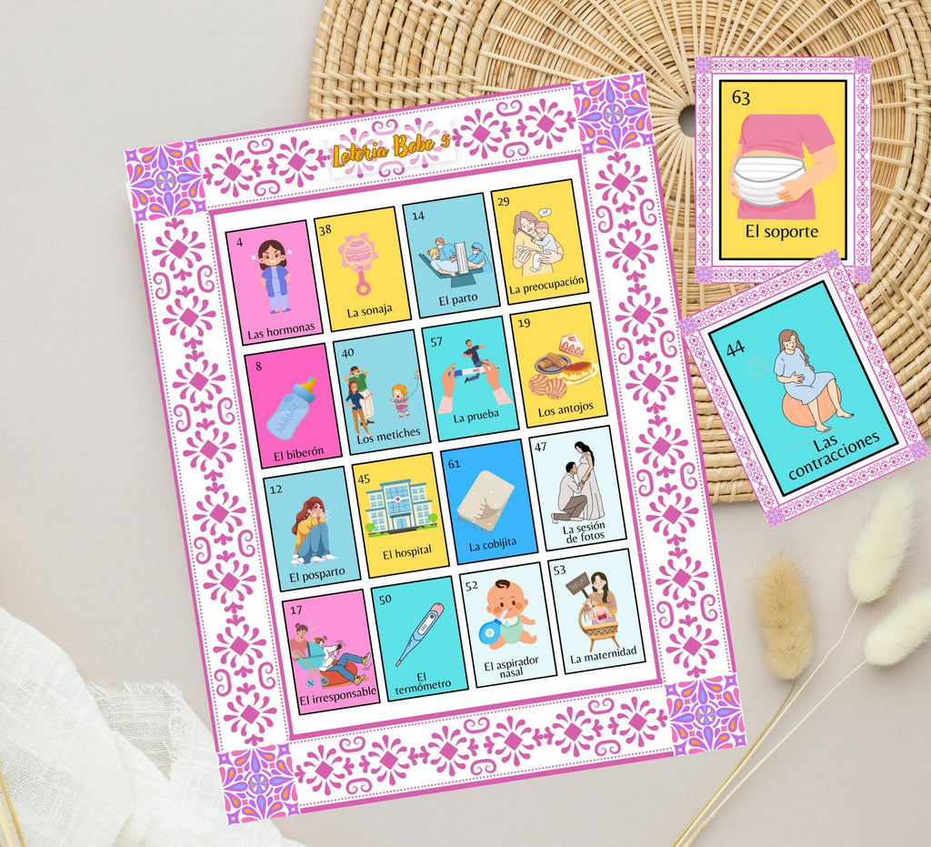 Loteria Baby Shower Game: Mexican Talavera Theme, Pink Cielito Lindo (PDF Downloadable Files)