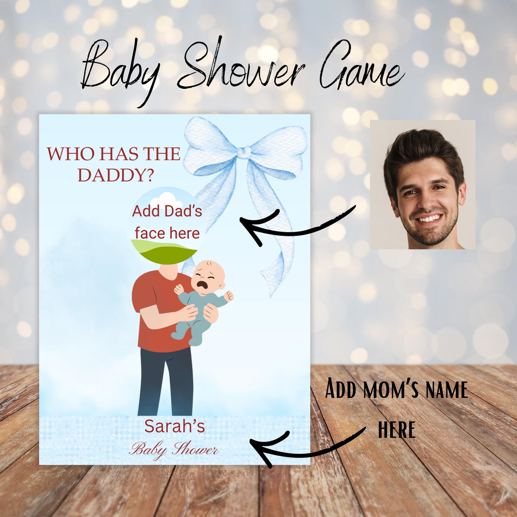 Who Has the Daddy Baby Shower Game, Blue Theme Party, Canva Printable Digital Download