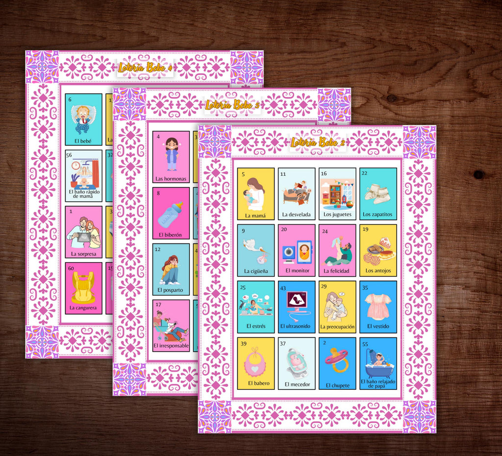 Loteria Baby Shower Game: Mexican Talavera Theme, Pink Cielito Lindo (PDF Downloadable Files)