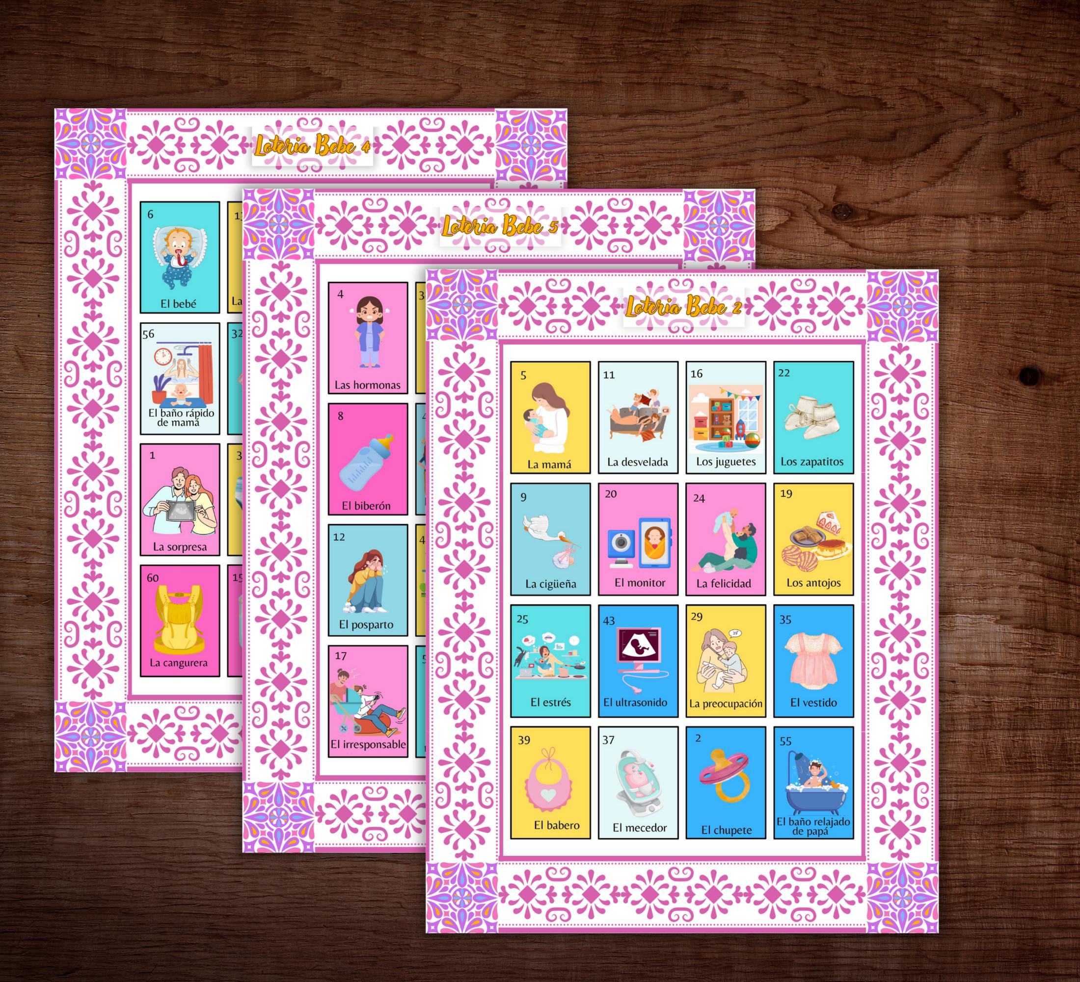 Loteria Baby Shower Game: Mexican Talavera Theme, Pink Cielito Lindo (PDF Downloadable Files)