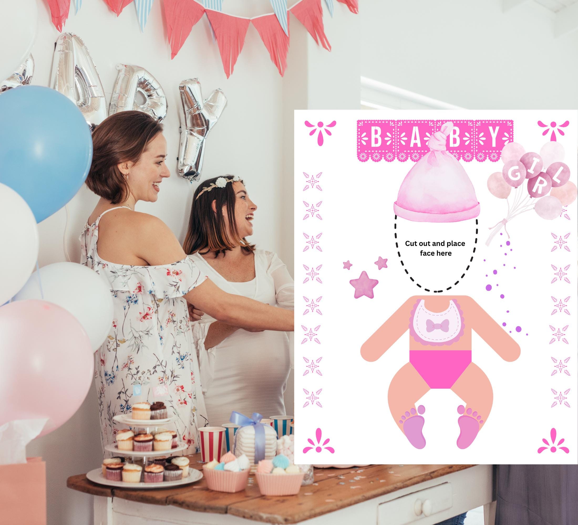 Funny Baby Shower Face Cut Out Game, Feed The Baby Faceless Poster Digital Download