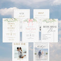 Minimalistic Wedding Invitation Bundle Template, Gold and White Elegant 5x7 Suite RSVP, Save The Date