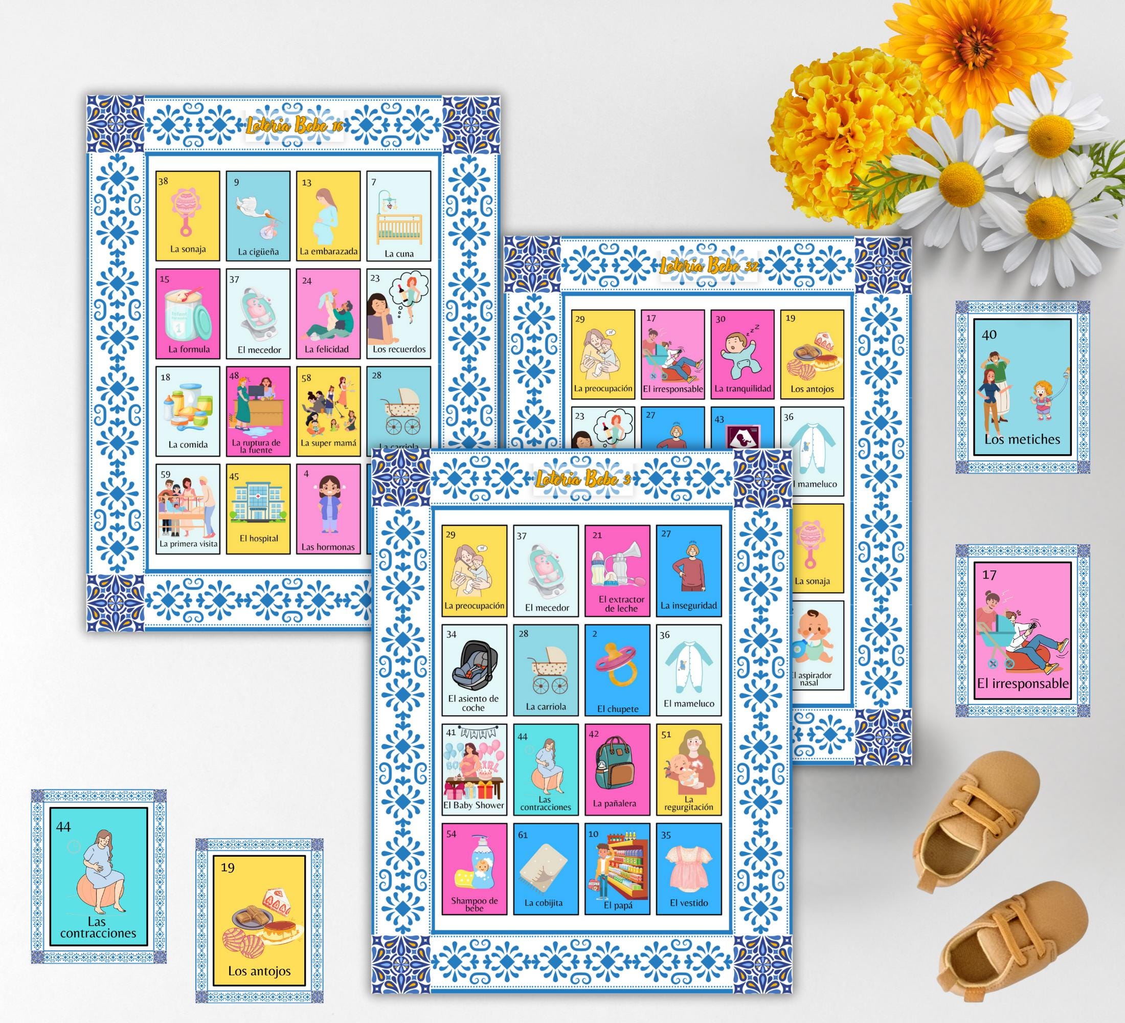 Baby Shower Lotería Game: Talavera Theme, Spanish Juego Fiesta Bebe (PDF Downloadable Cards & Boards)