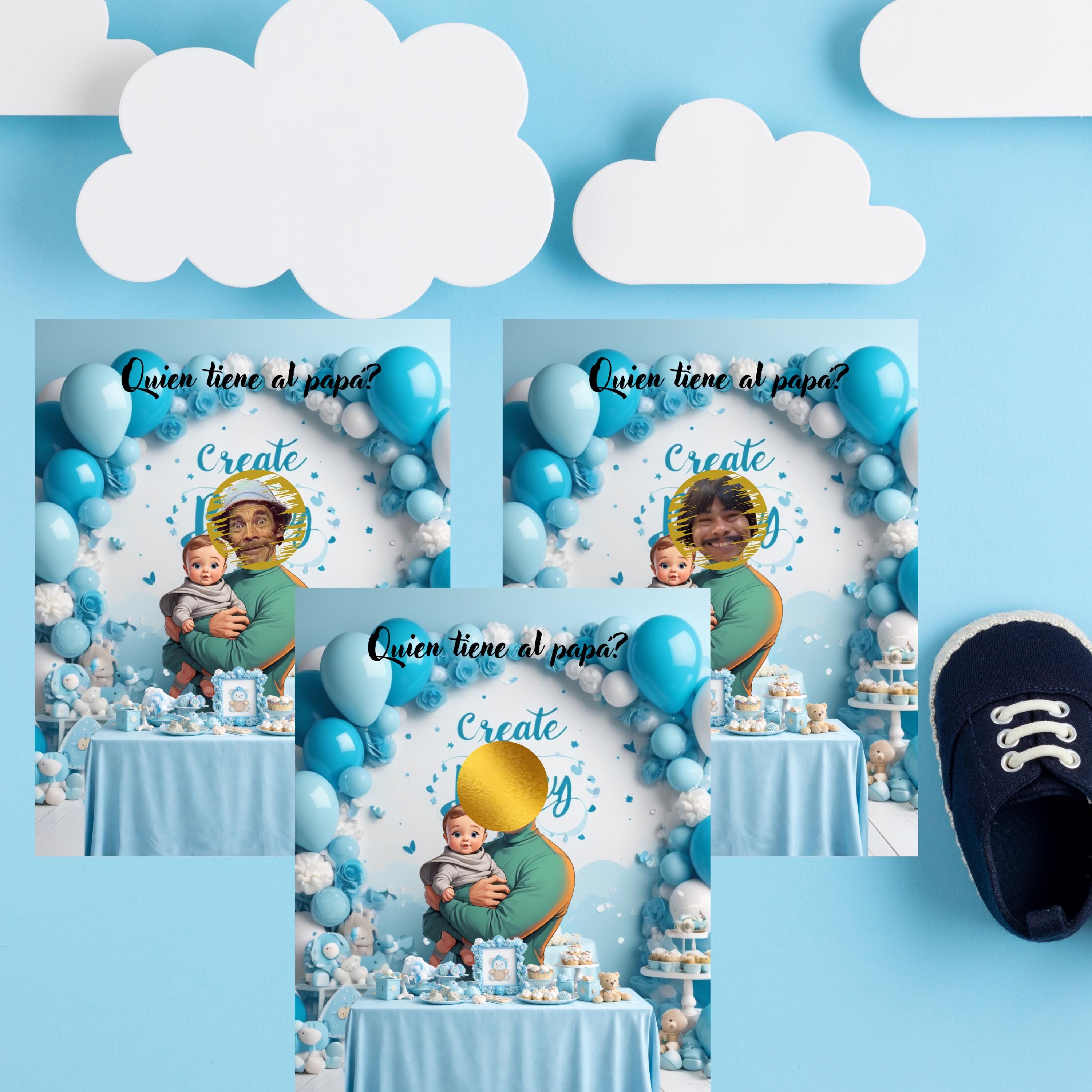Baby Shower Game, Who Has Dad Spanish Cards, Blue Celebration Cards