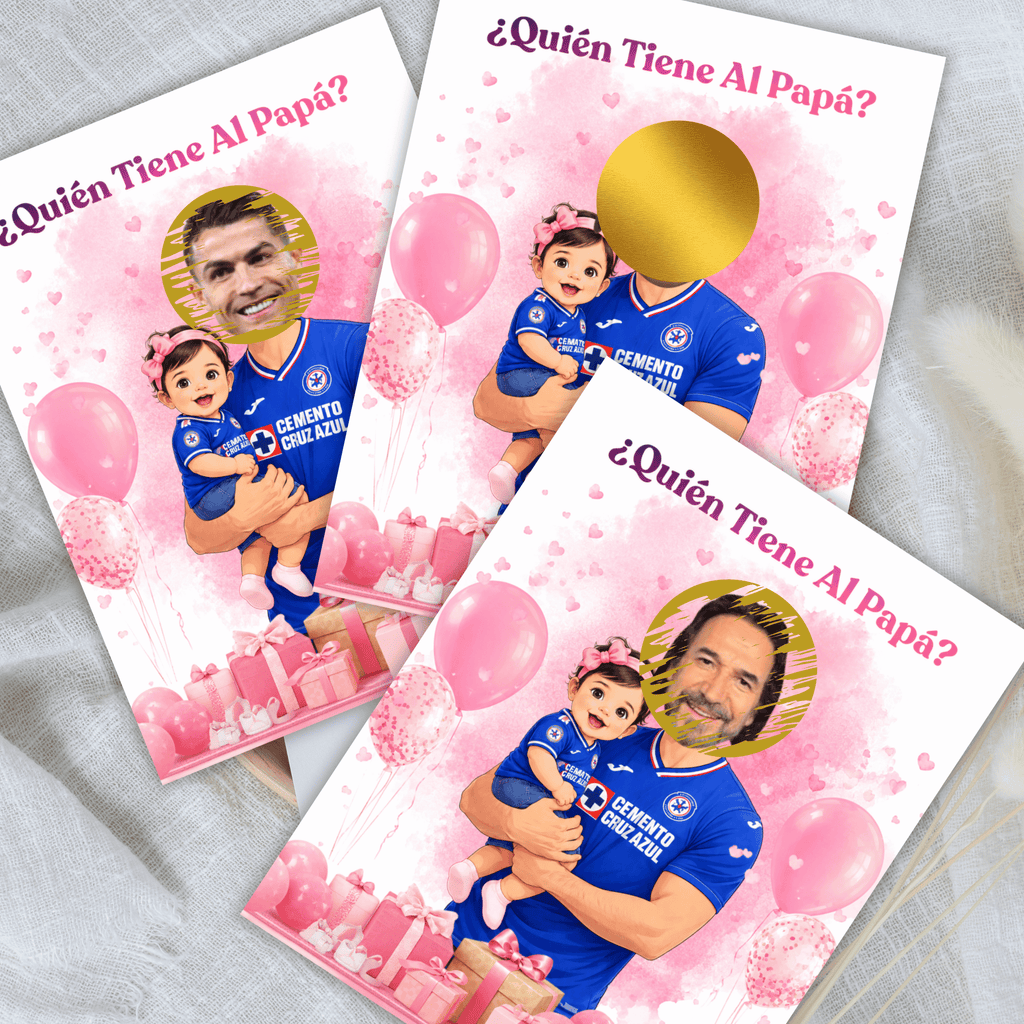 Baby Shower Quien Tiene Al Papá Featuring El Cruz Azul Soccer Jersey, Spanish Who Has The Dad Scratch off Game