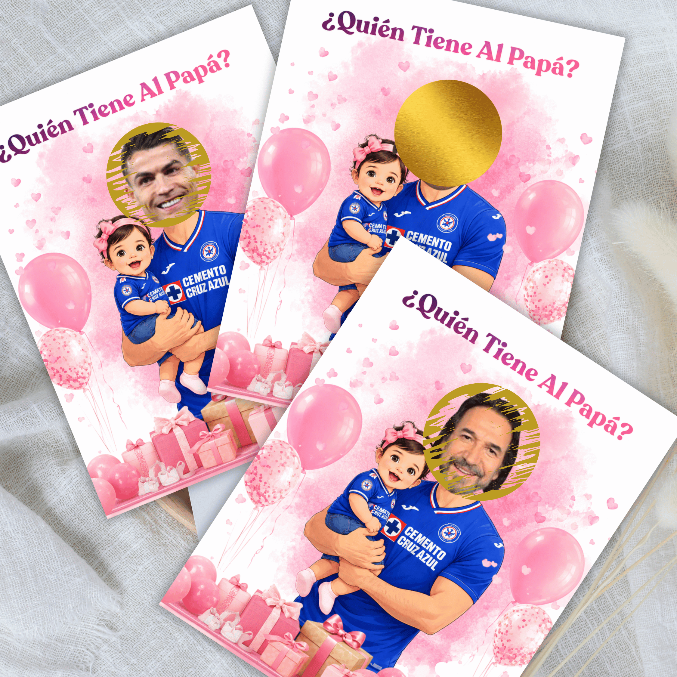 Baby Shower Quien Tiene Al Papá Featuring El Cruz Azul Soccer Jersey, Spanish Who Has The Dad Scratch off Game