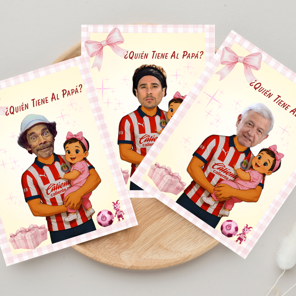 Quien Tiene al Papá Las Chivas Theme Baby Shower Game, Pink and Yellow Who Has The Dad Spanish Scratch Off Cards For Baby Girl Shower